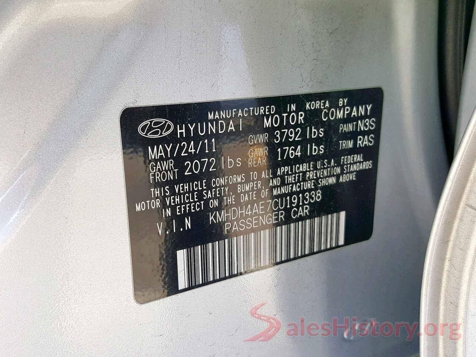 KMHDH4AE7CU191338 2012 HYUNDAI ELANTRA