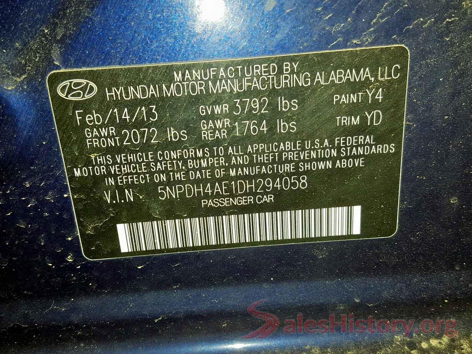 5NPDH4AE1DH294058 2013 HYUNDAI ELANTRA