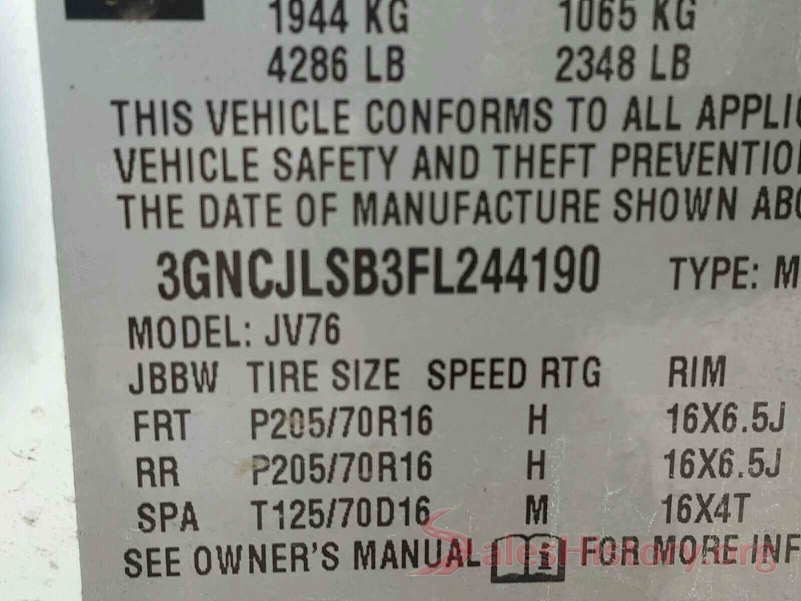 2HGFC2F60KH581542 2015 CHEVROLET TRAX