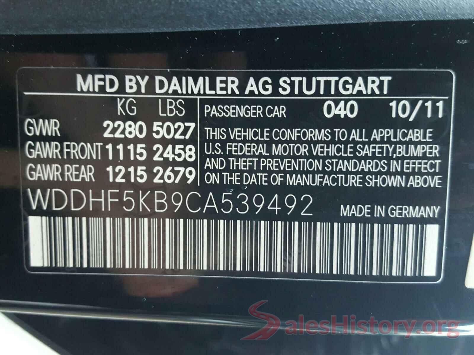 WDDHF5KB9CA539492 2012 MERCEDES-BENZ E CLASS