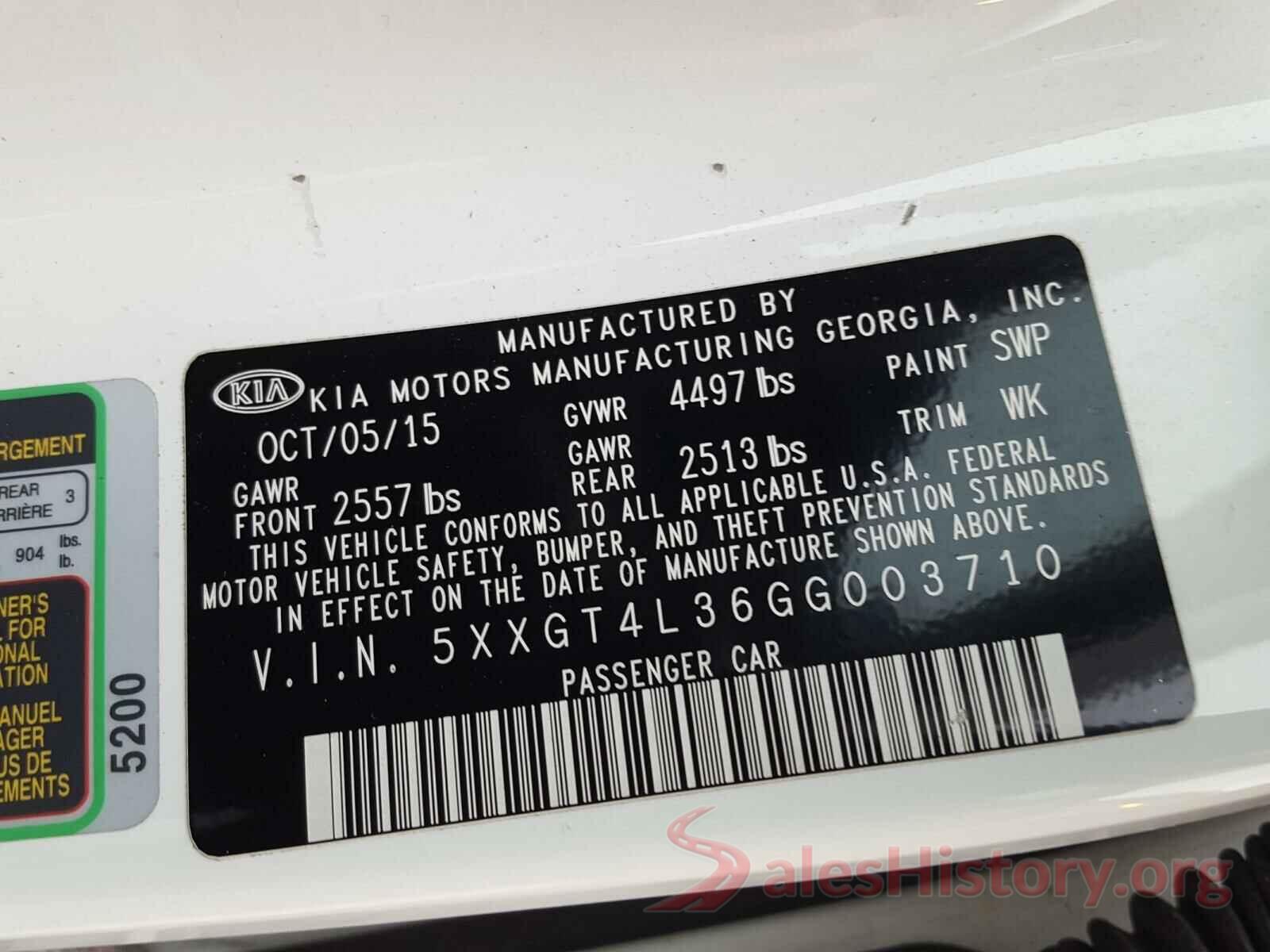 5XXGT4L36GG003710 2016 KIA OPTIMA