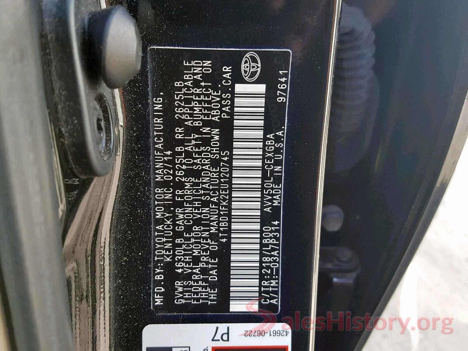 4T1BD1FK2EU120745 2014 TOYOTA CAMRY