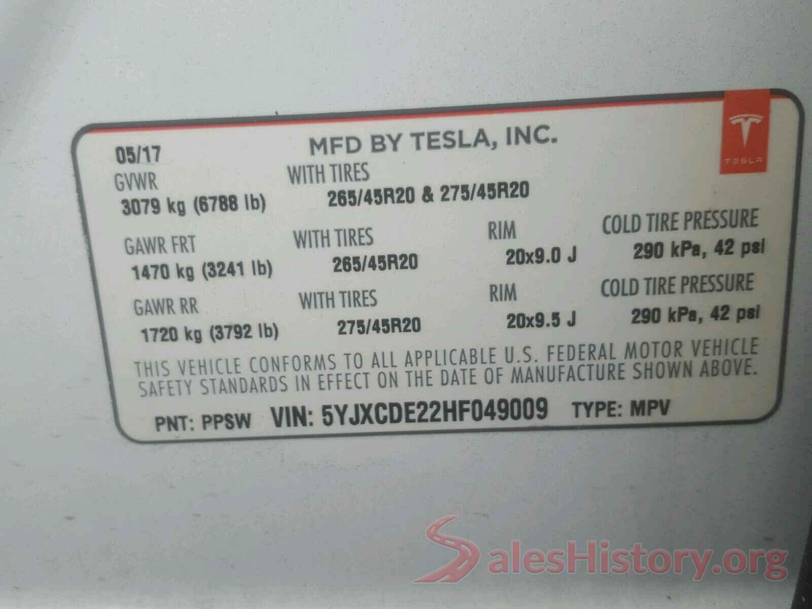 5YJXCDE22HF049009 2017 TESLA MODEL X