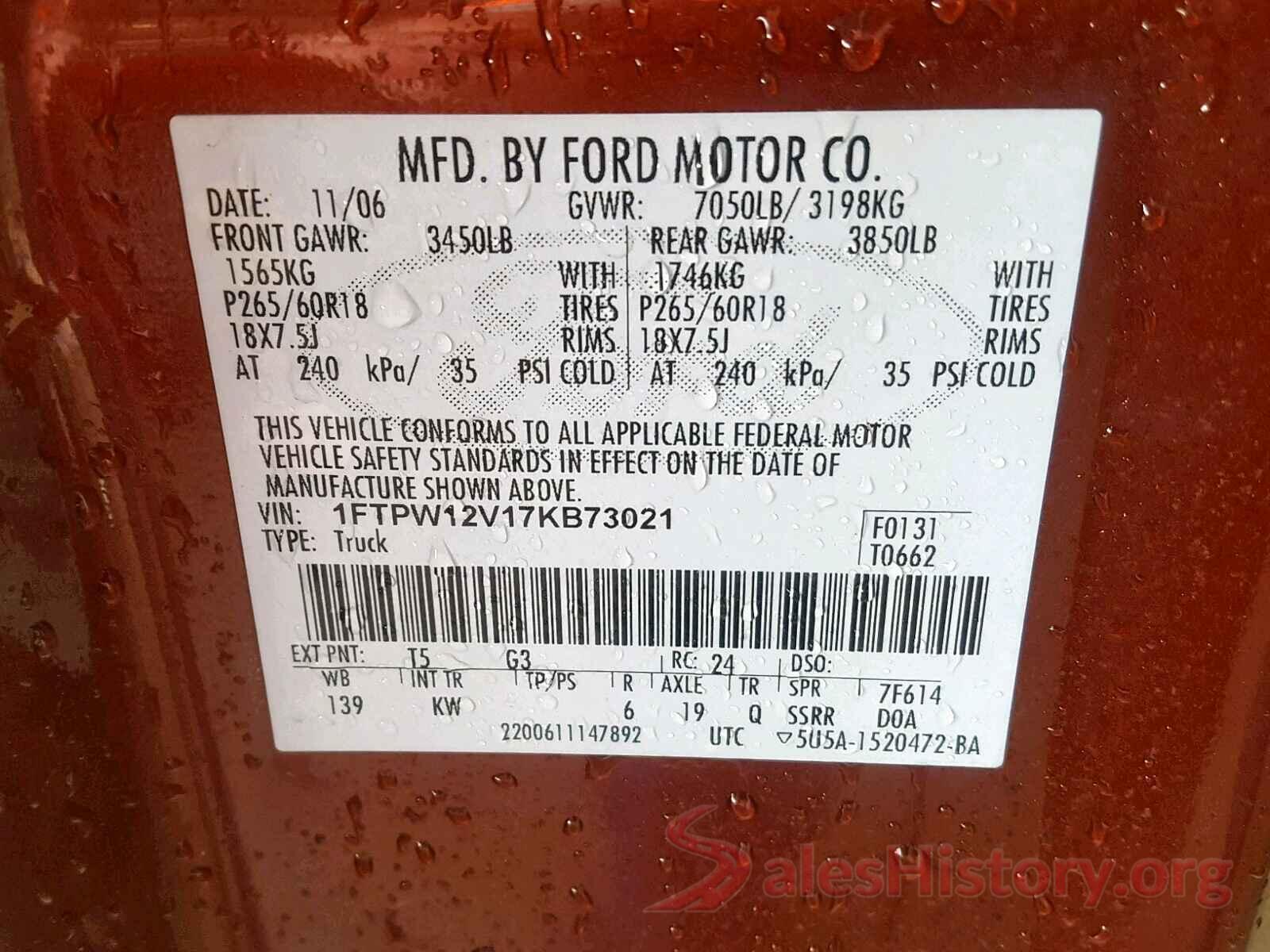 5YJ3E1EA6KF425751 2007 FORD F150 SUPER