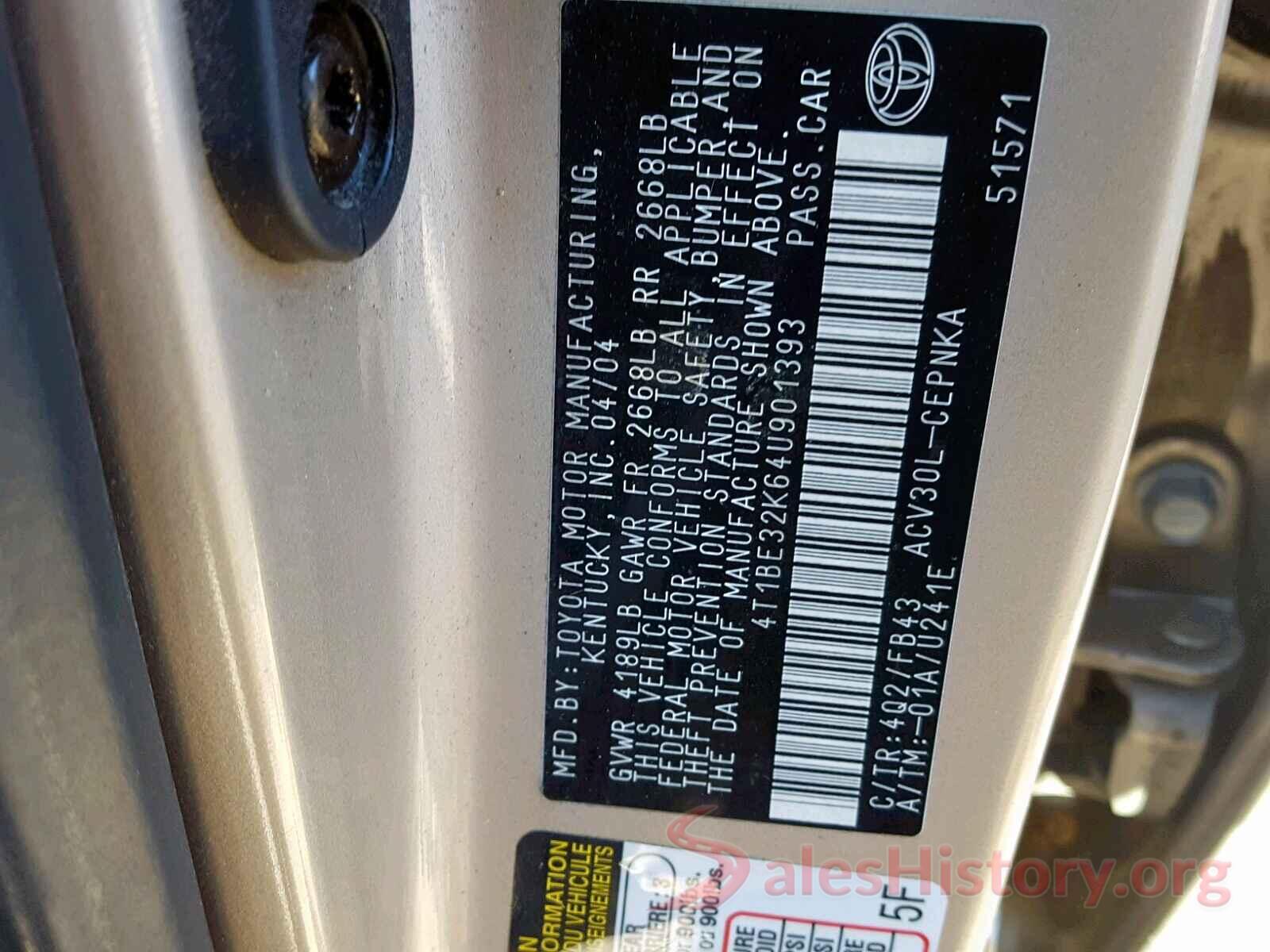 JTDS4RCE0LJ040814 2004 TOYOTA CAMRY