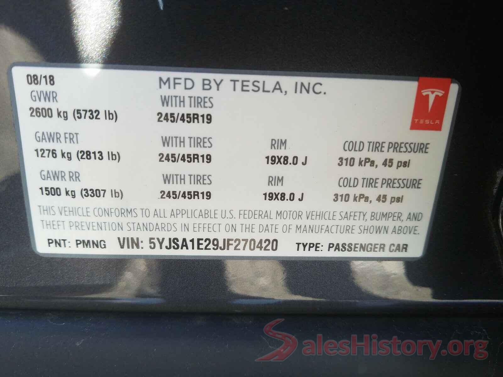 5YJSA1E29JF270420 2018 TESLA MODEL S