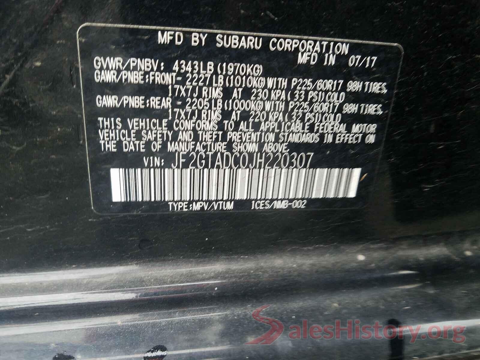 JF2GTADC0JH220307 2018 SUBARU ALL OTHER