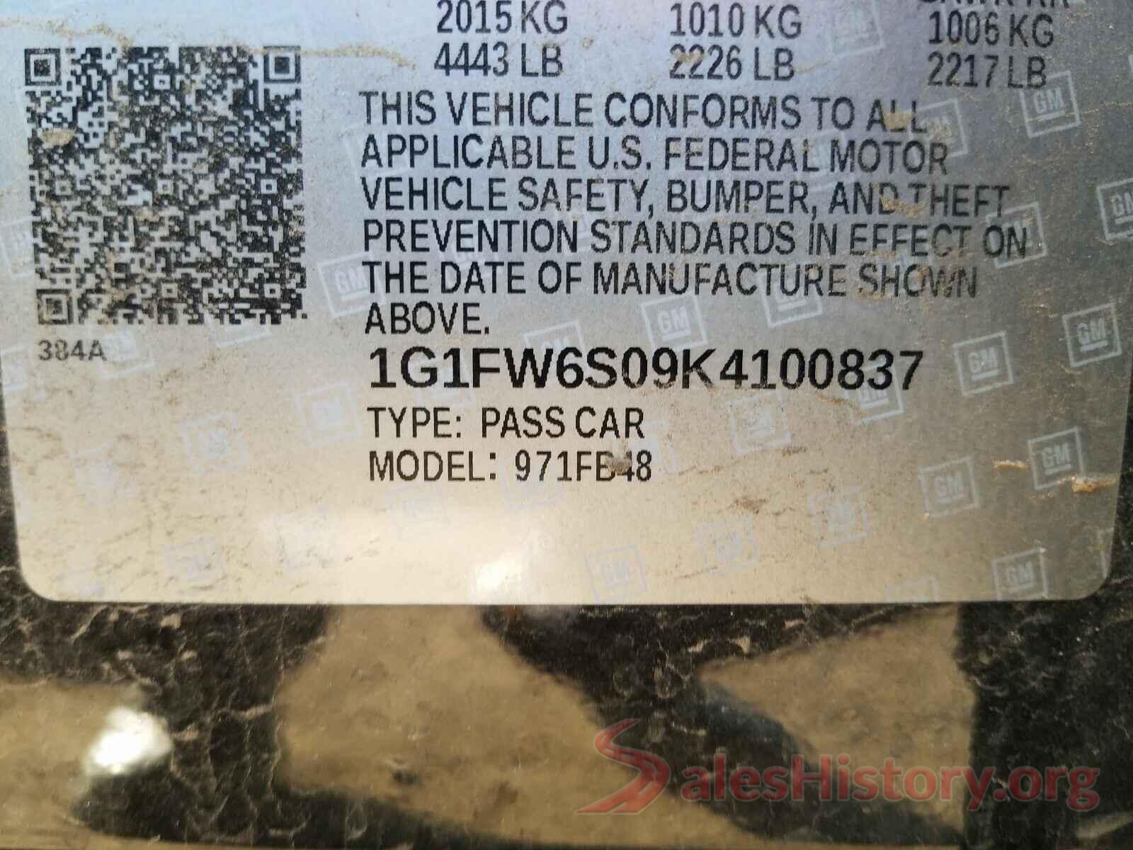 1G1FW6S09K4100837 2019 CHEVROLET BOLT