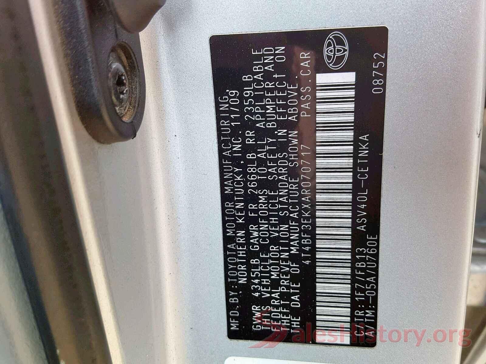 4T4BF3EKXAR070717 2010 TOYOTA CAMRY BASE