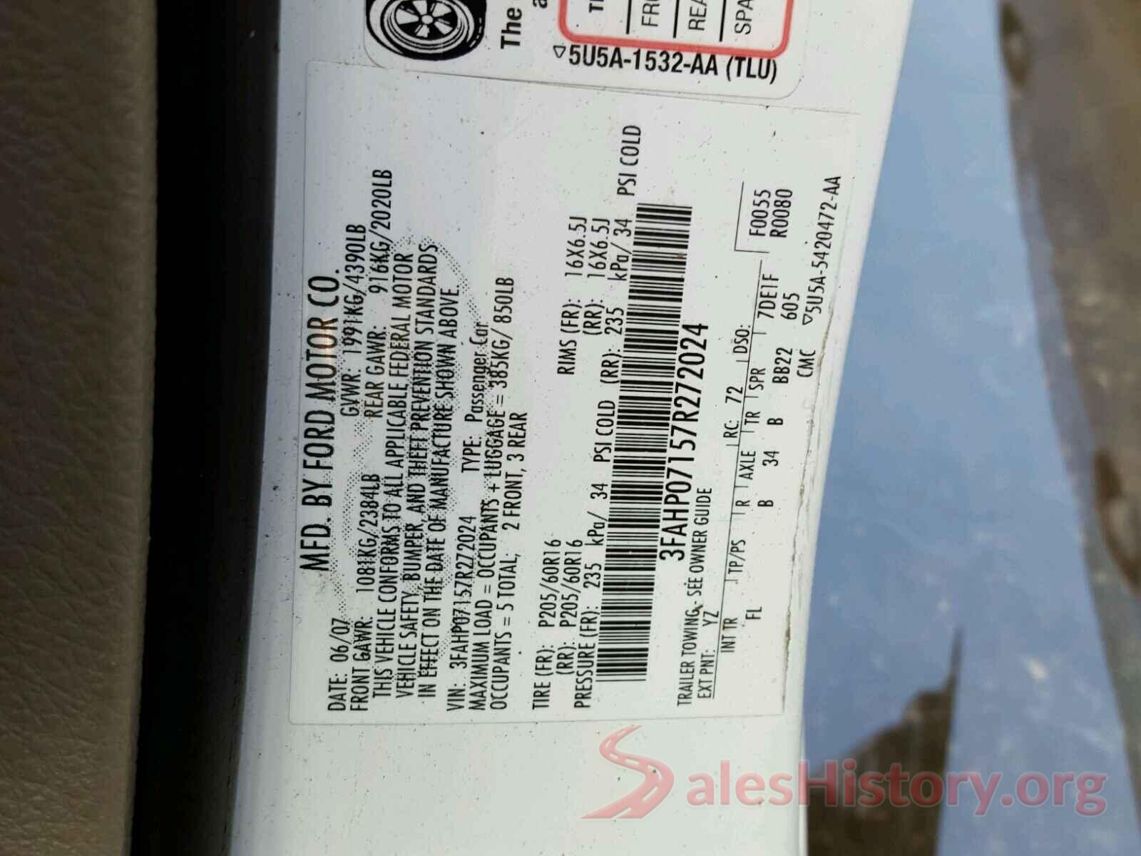 5NPE24AF5GH331325 2007 FORD FUSION