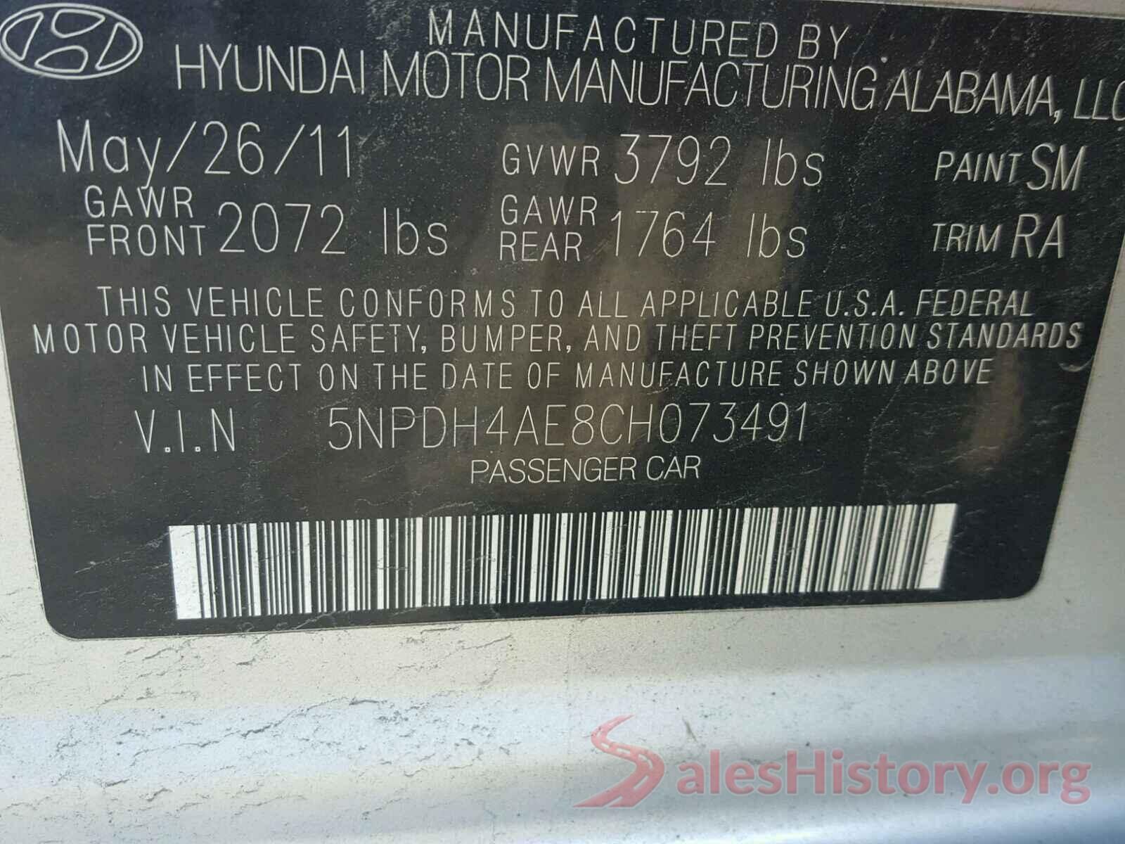 5N1AT2MT0KC740804 2012 HYUNDAI ELANTRA