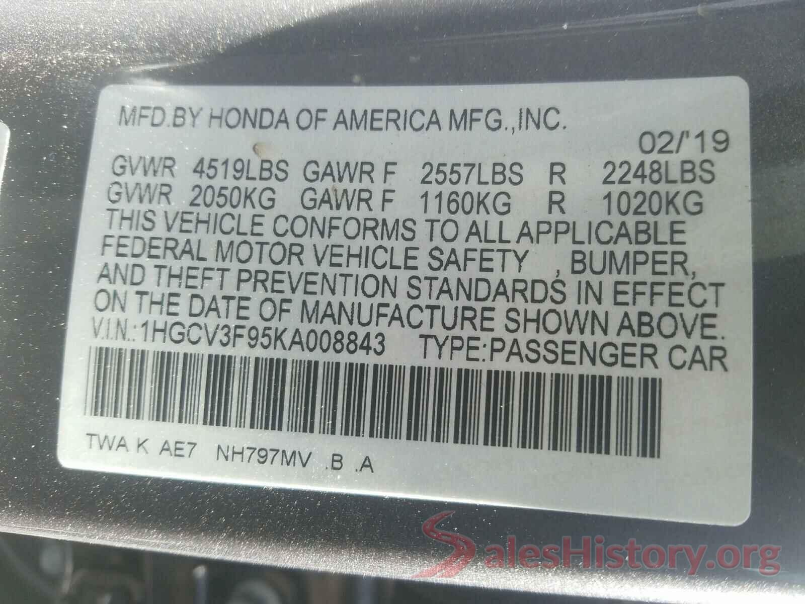 5YFBURHE5HP677791 2019 HONDA ACCORD