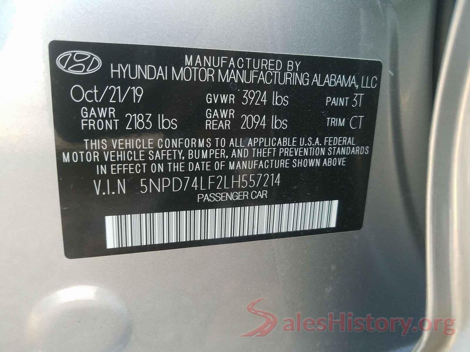 5NPD74LF2LH557214 2020 HYUNDAI ELANTRA