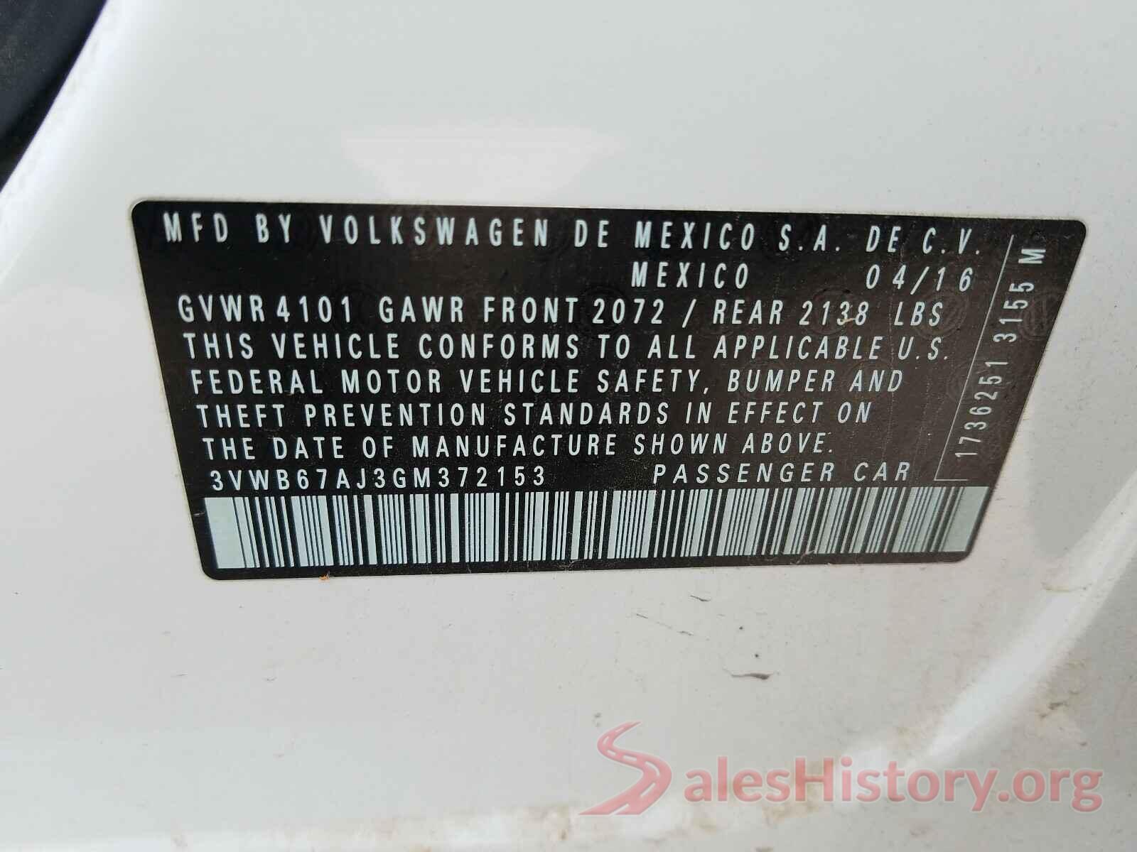 3VWB67AJ3GM372153 2016 VOLKSWAGEN JETTA