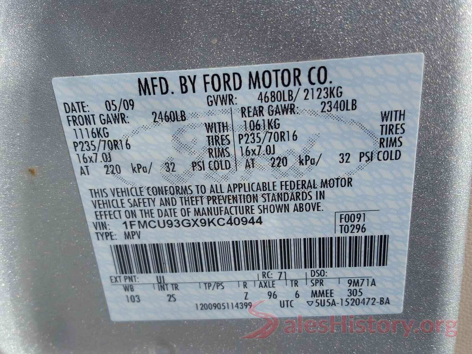 1FM5K8AR8GGA71939 2009 FORD ESCAPE