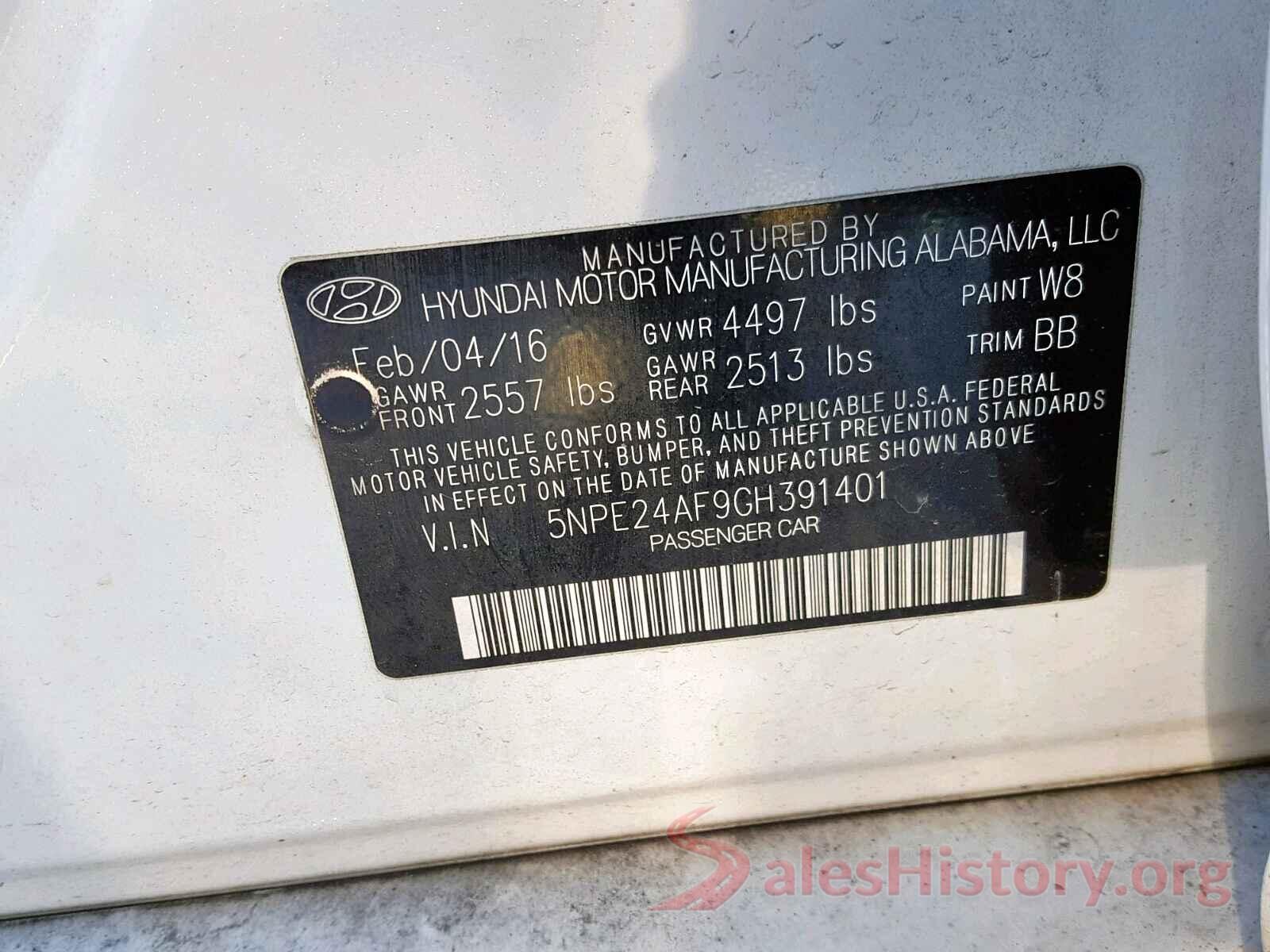 JA4AP4AU6KU020428 2016 HYUNDAI SONATA