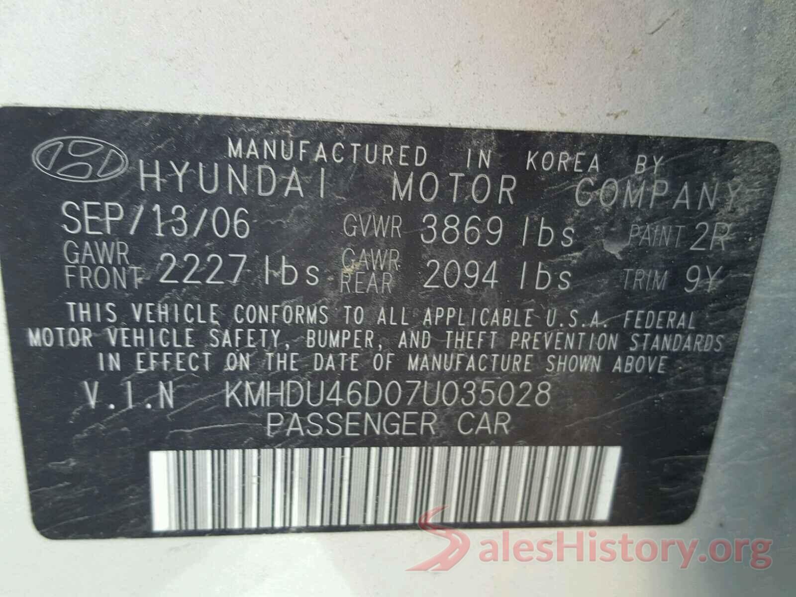 3VW6T7BU1LM049071 2007 HYUNDAI ELANTRA