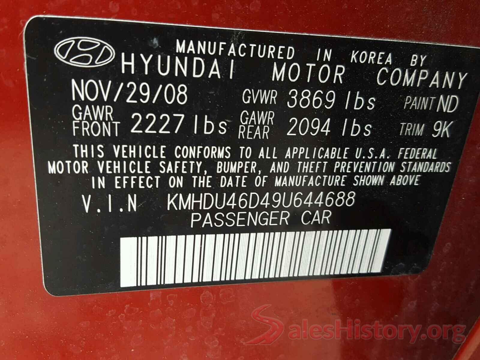 4S3BNAC6XG3061834 2009 HYUNDAI ELANTRA