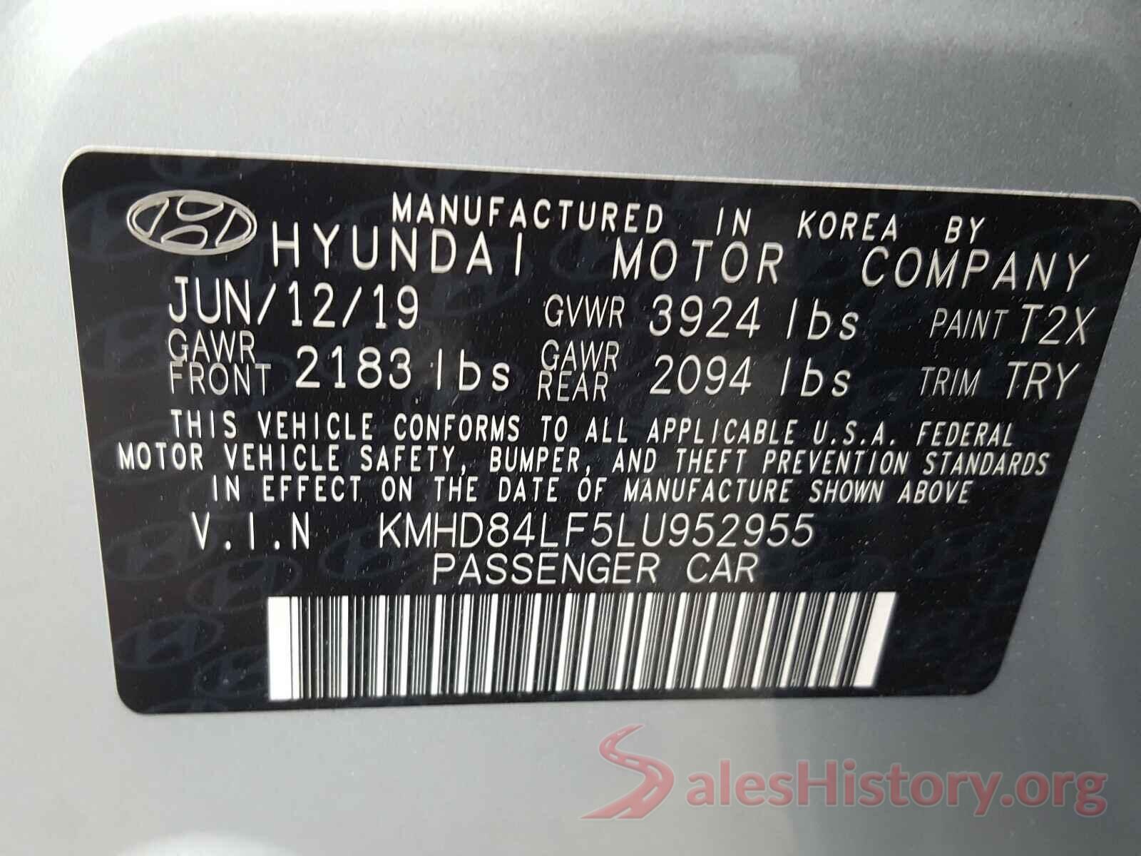 5N1AT2MV9KC844967 2020 HYUNDAI ELANTRA