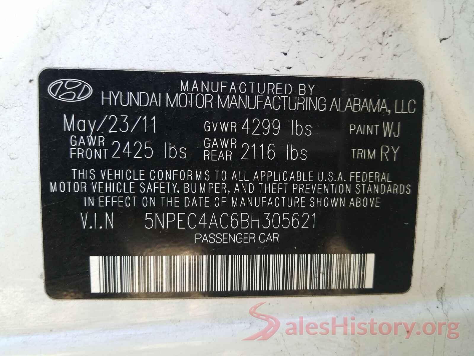 1N4AA6AP4HC436804 2011 HYUNDAI SONATA