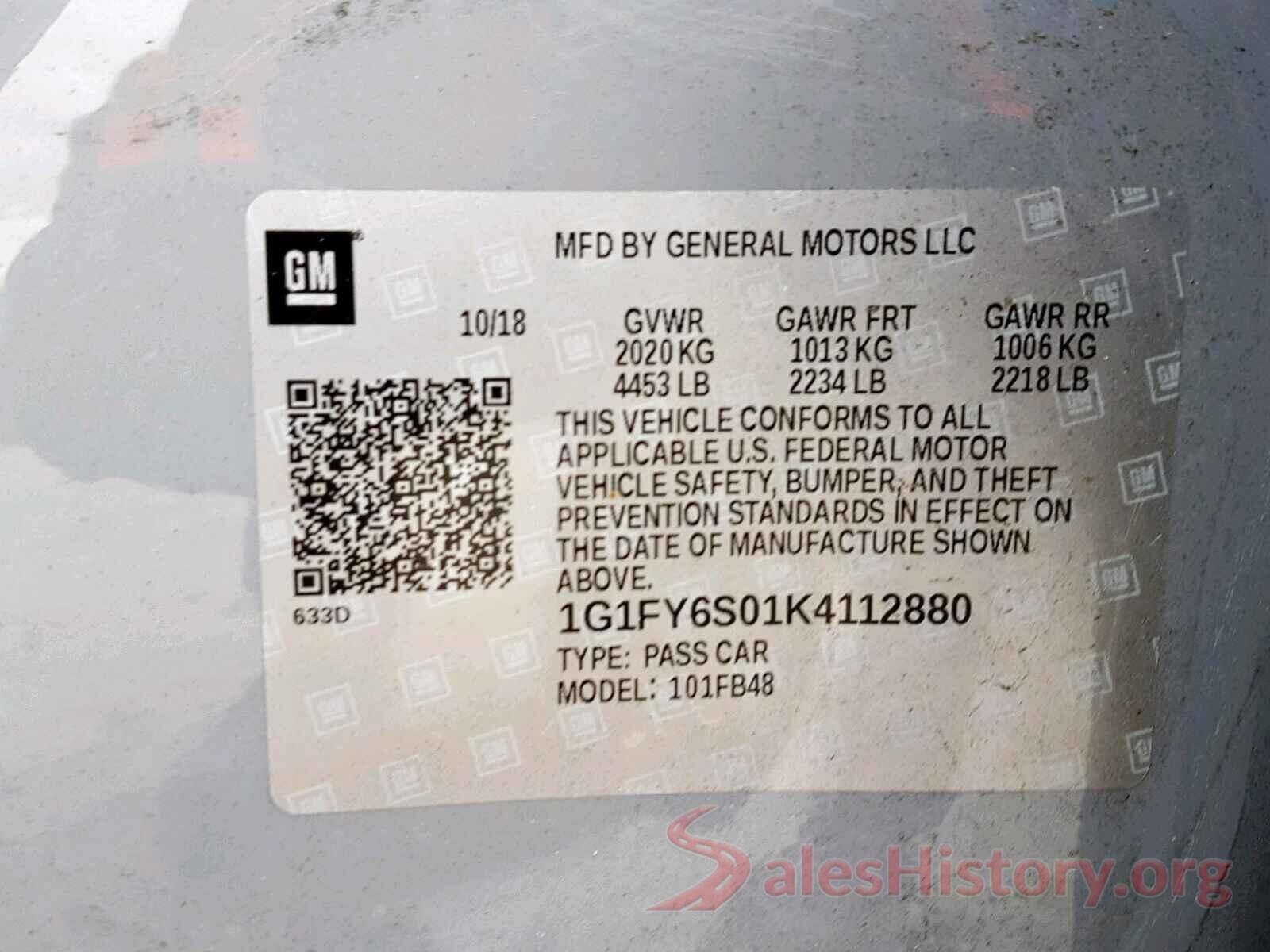 1G1FY6S01K4112880 2019 CHEVROLET BOLT