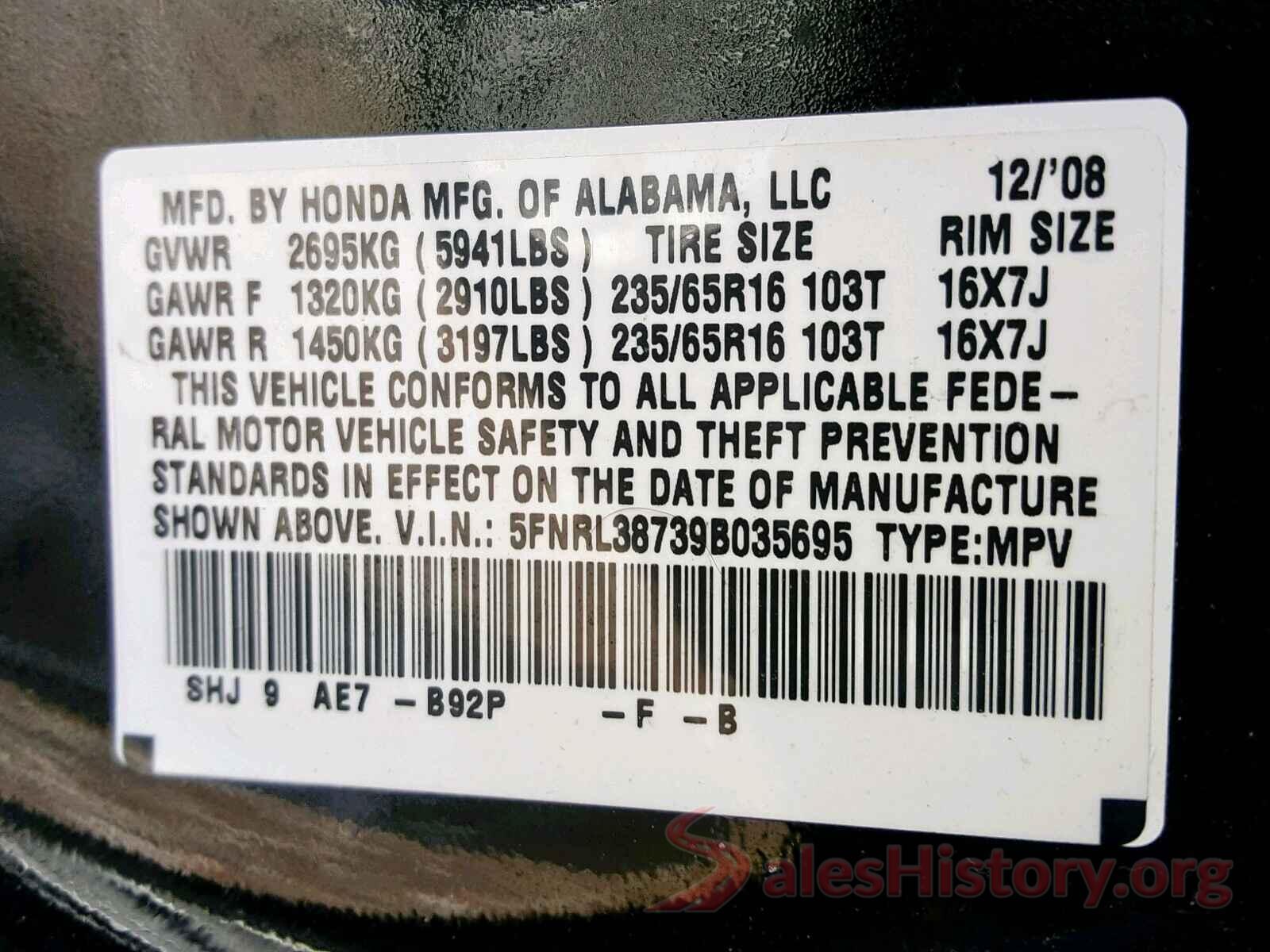 JN1BJ1CW7LW641310 2009 HONDA ODYSSEY EX