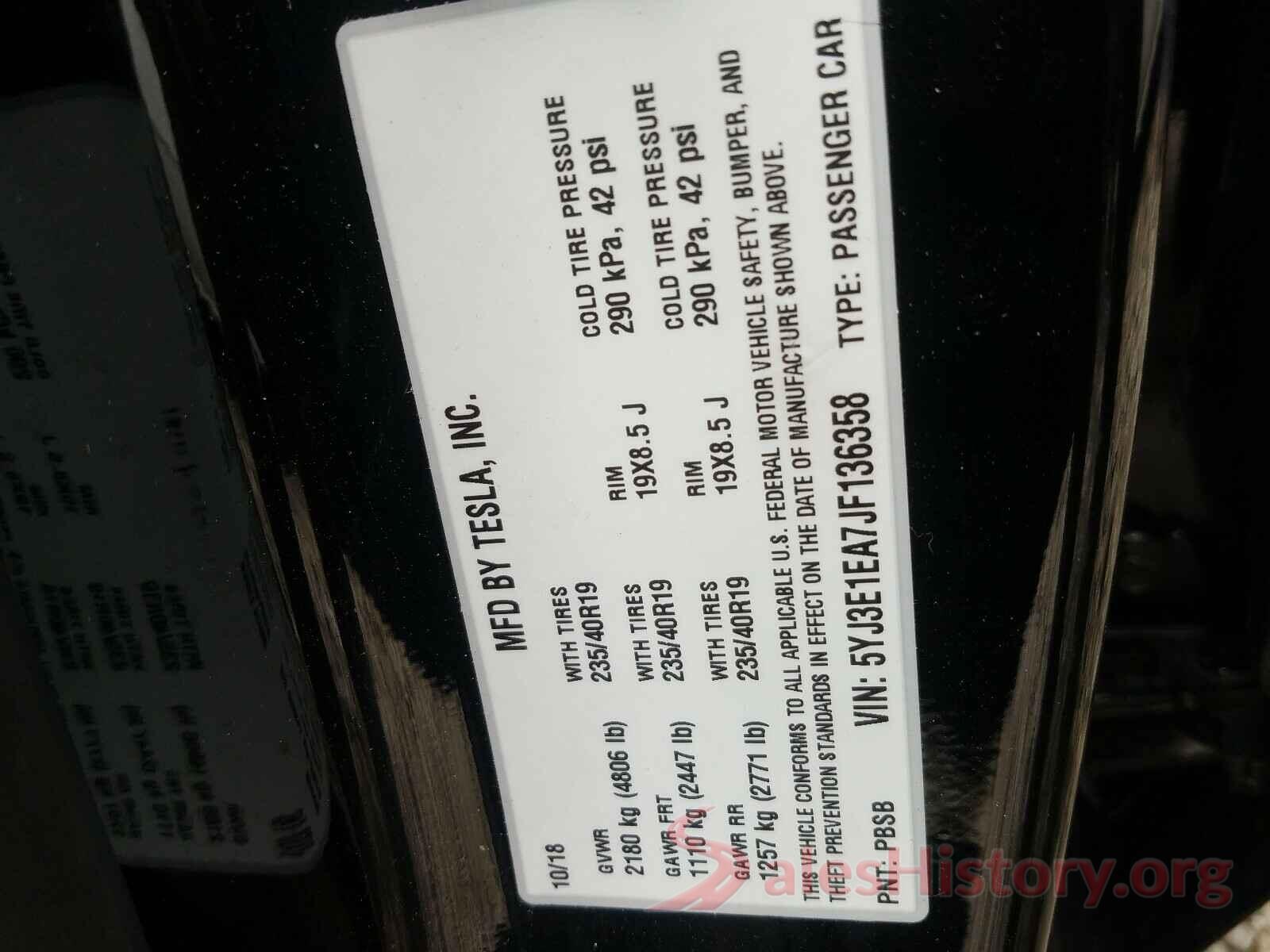 5YJ3E1EA7JF136358 2018 TESLA MODEL 3