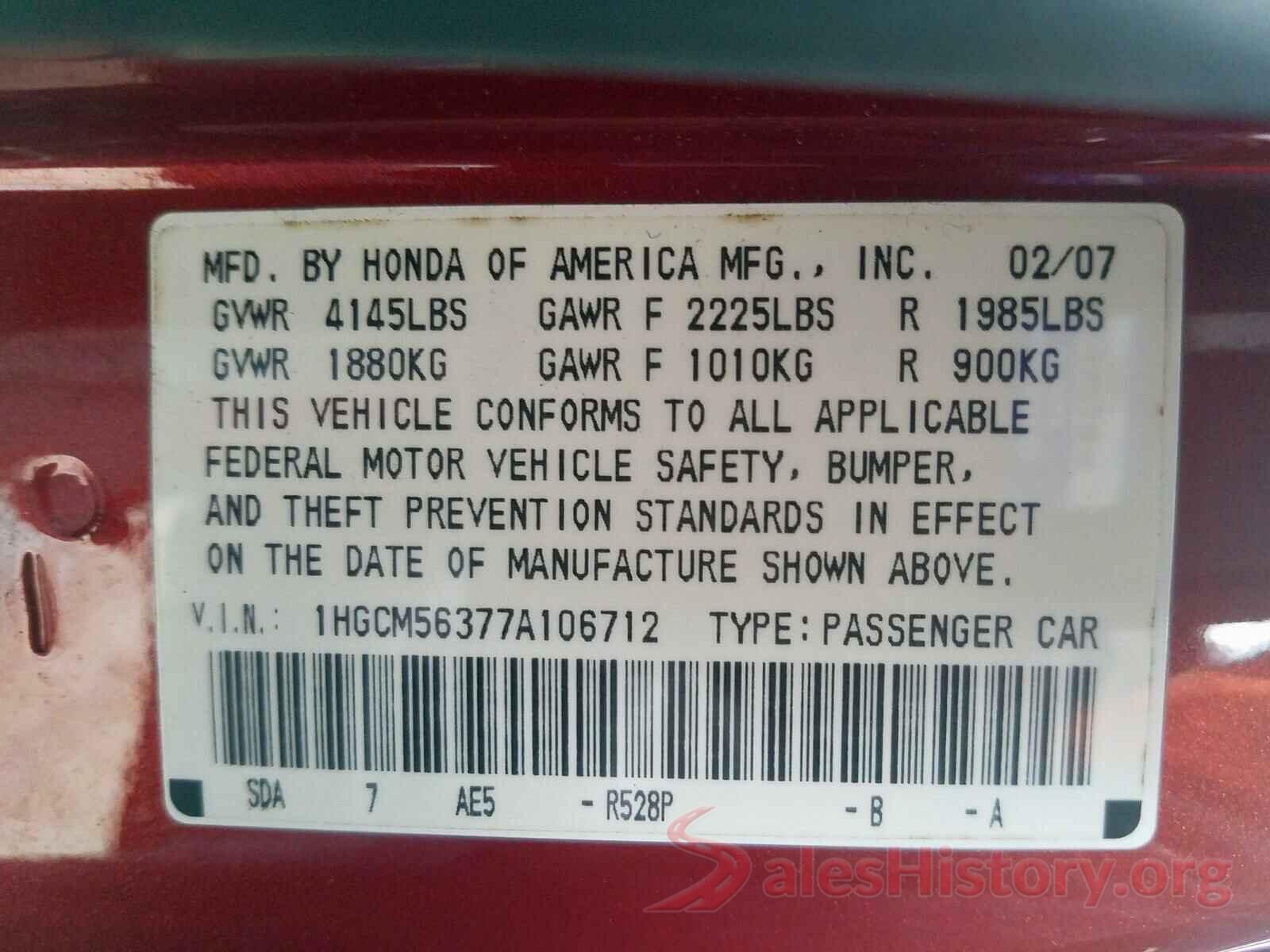 19XFC2F52GE085005 2007 HONDA ACCORD