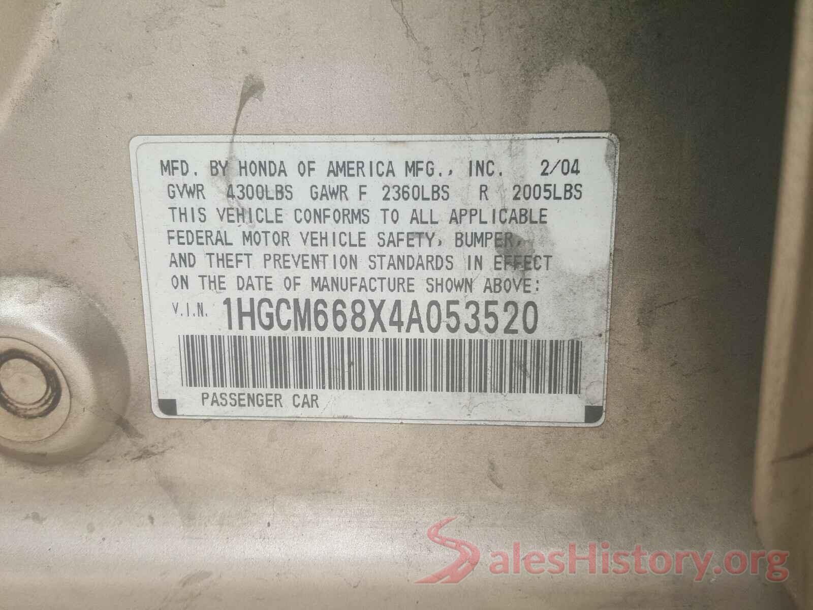 JTHBA1D22G5036114 2004 HONDA ACCORD EX