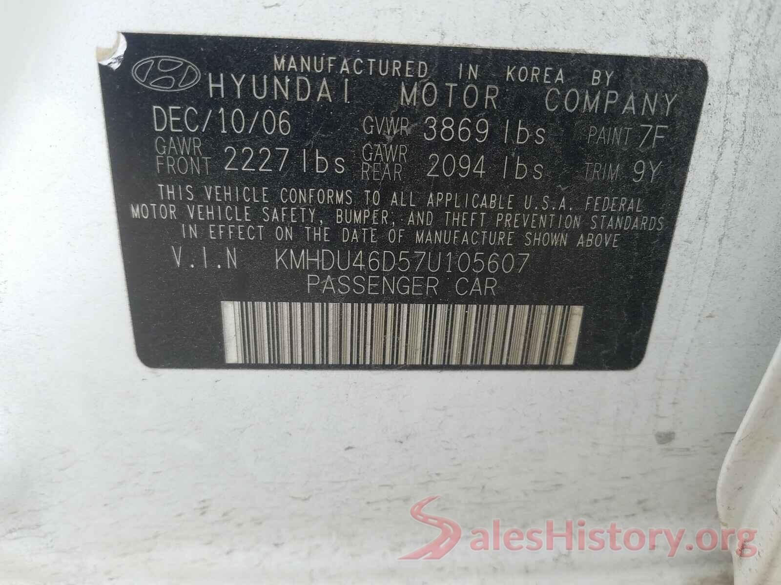 2T2ZZMCA5GC008079 2007 HYUNDAI ELANTRA