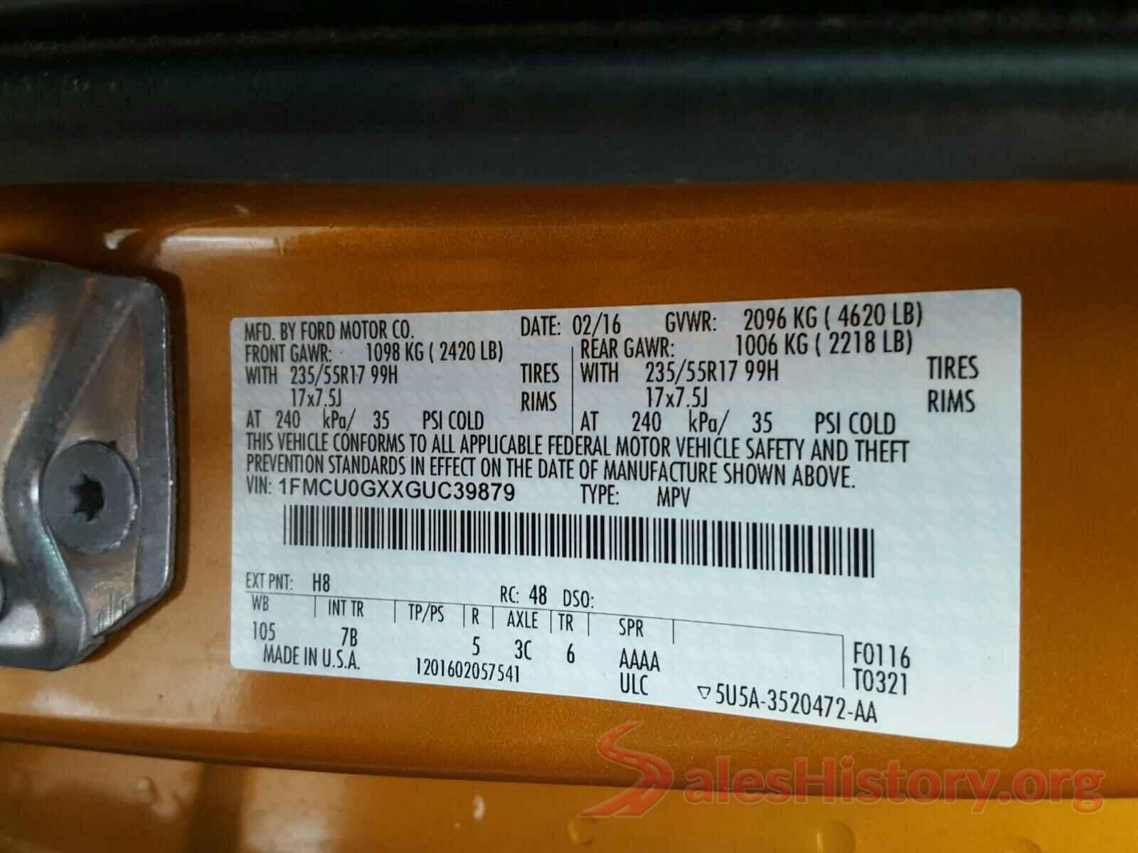 1FMCU0GXXGUC39879 2016 FORD ESCAPE