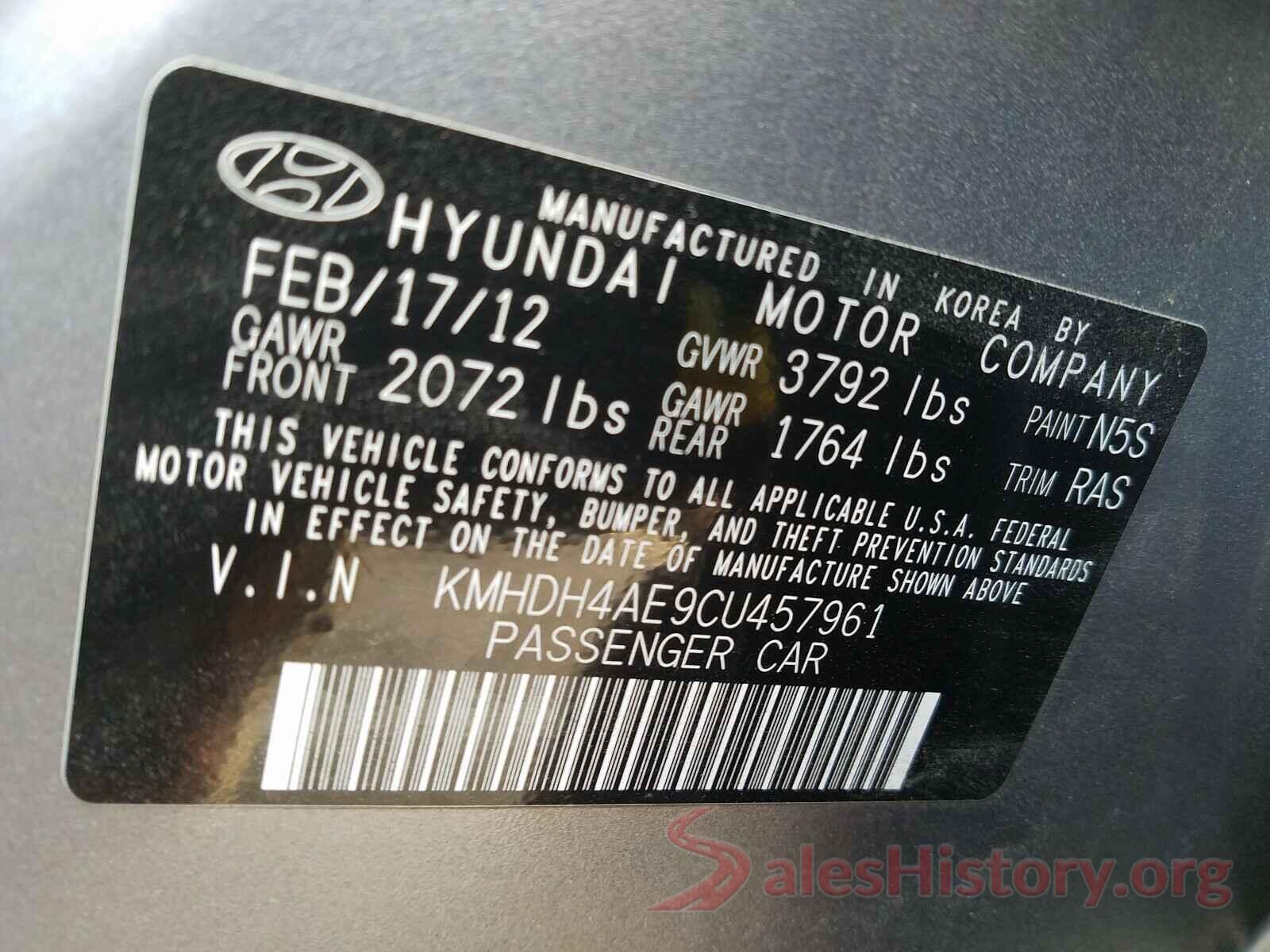 1C4RJFAG7KC607260 2012 HYUNDAI ELANTRA