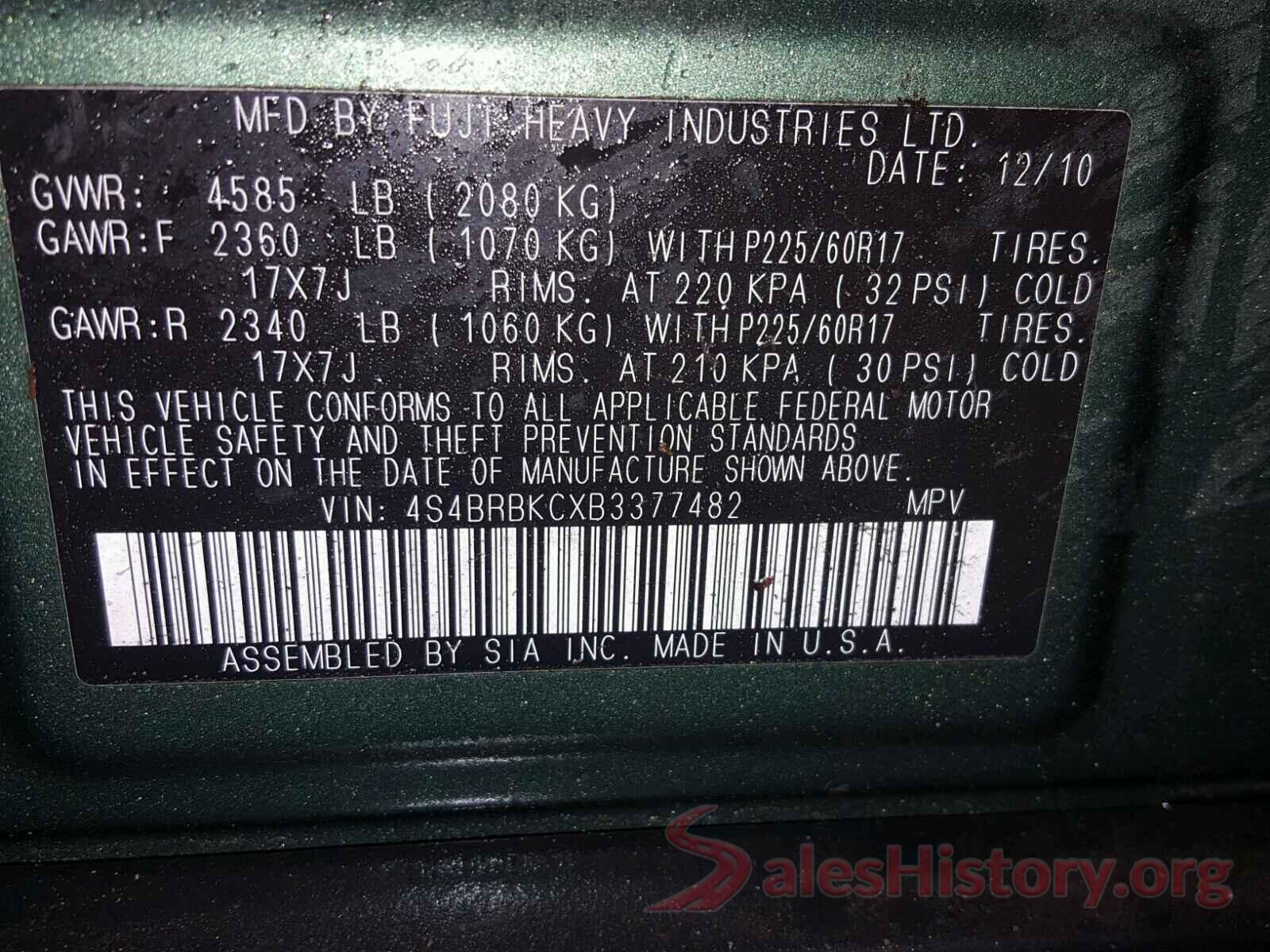 5TFGY5F12KX244148 2011 SUBARU OUTBACK