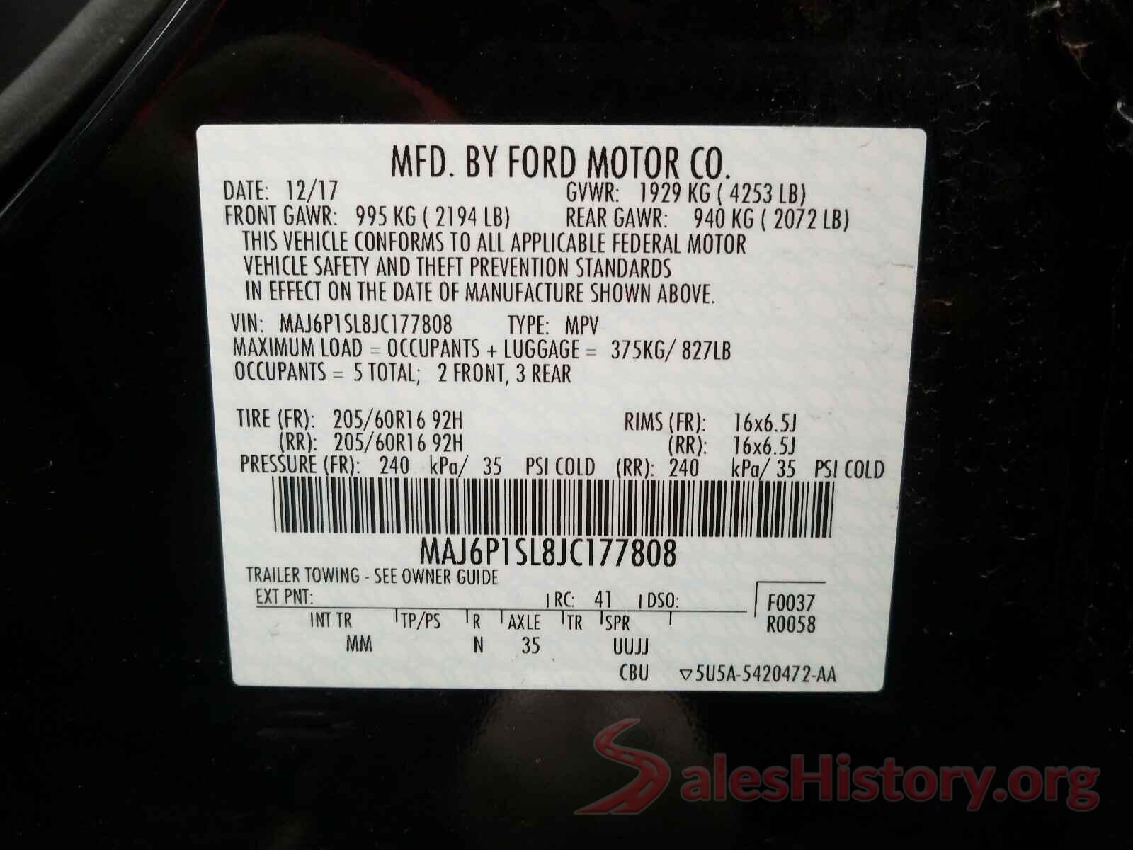 JTDEPMAE9MJ117417 2018 FORD ALL OTHER