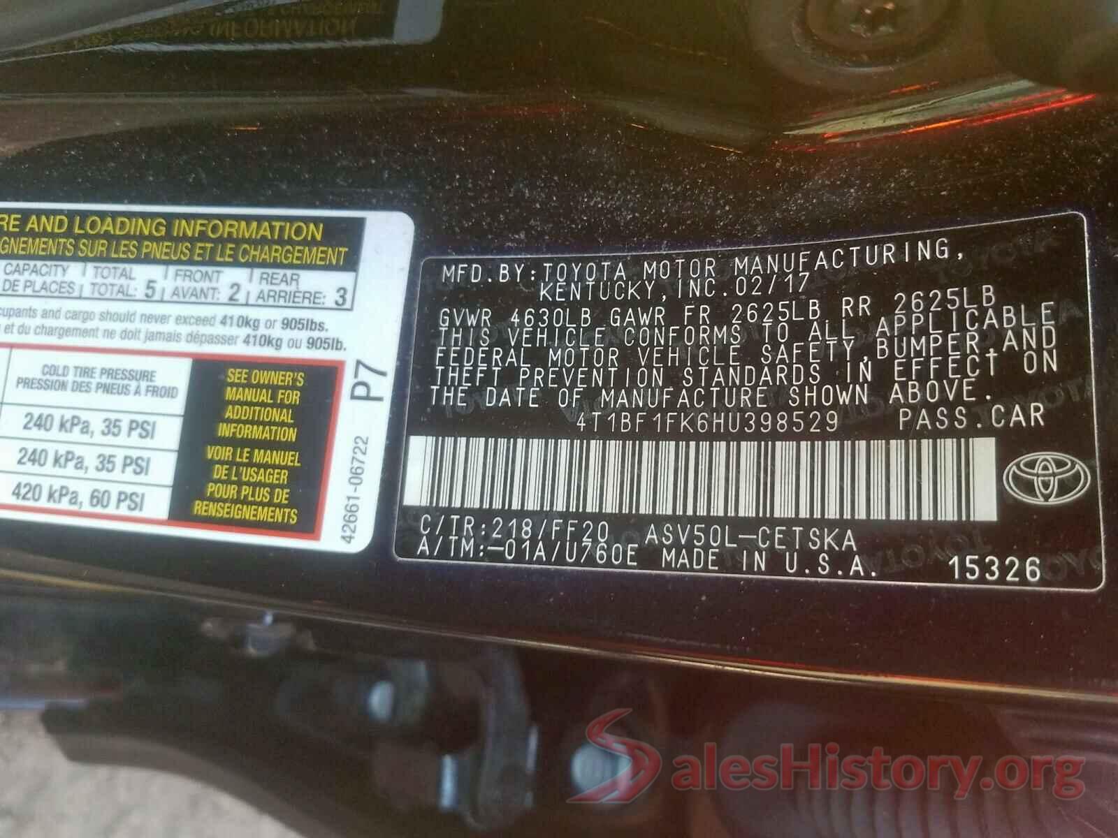 4T1BF1FK6HU398529 2017 TOYOTA CAMRY