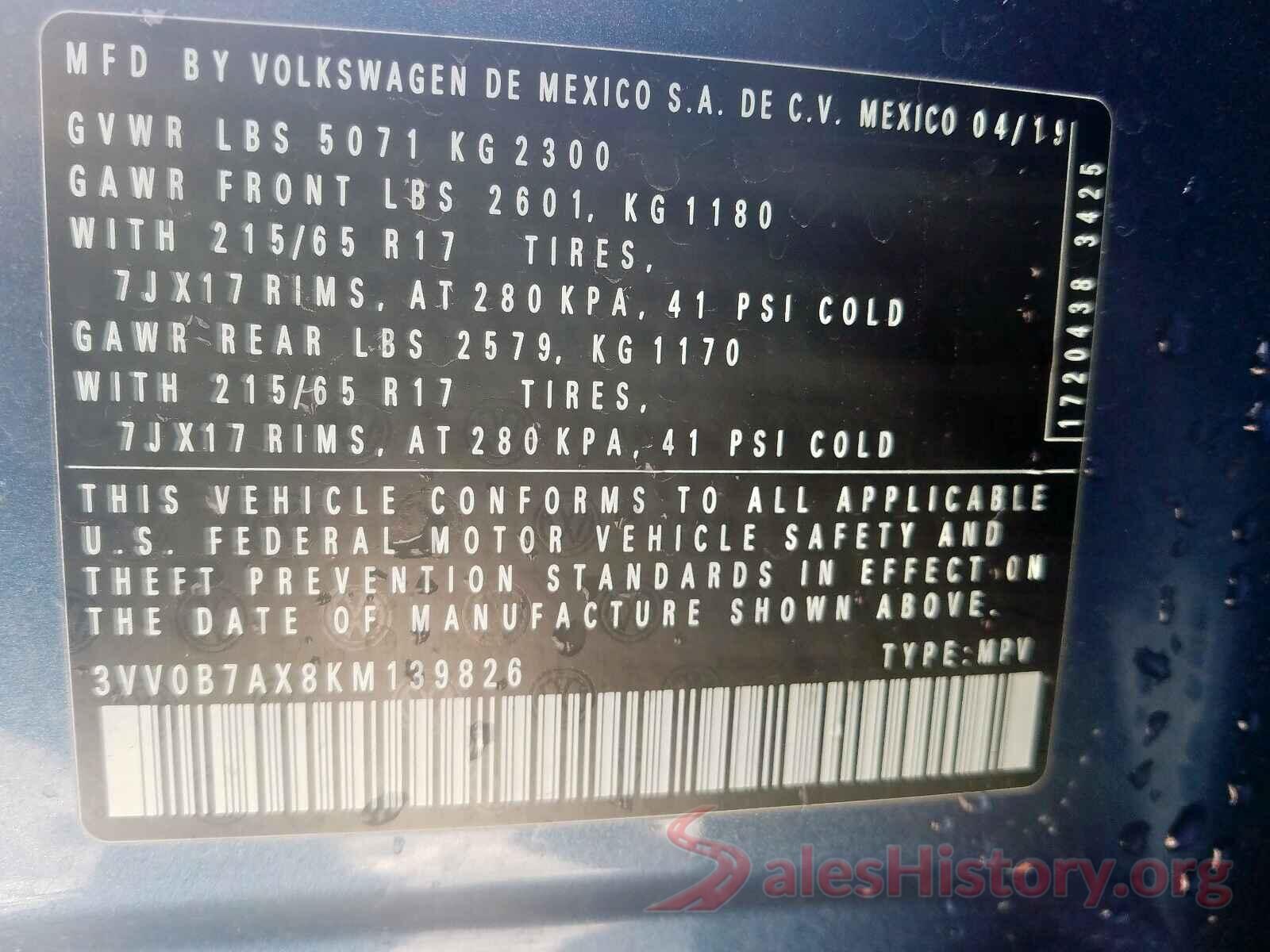 3VV0B7AX8KM139826 2019 VOLKSWAGEN TIGUAN