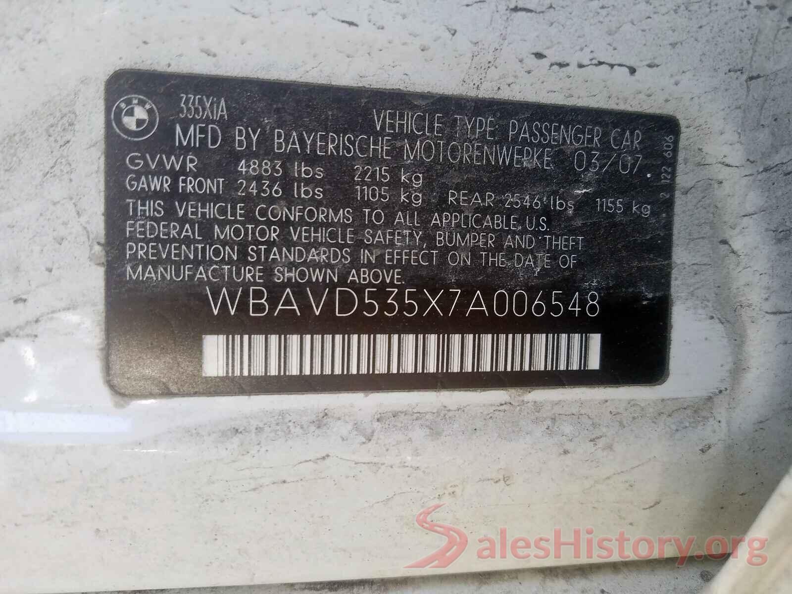 3N1CB7APXHY321818 2007 BMW 3 SERIES