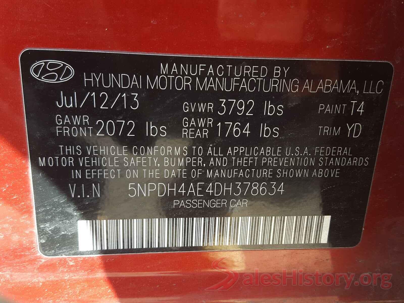 1N4AL3AP5GC264967 2013 HYUNDAI ELANTRA