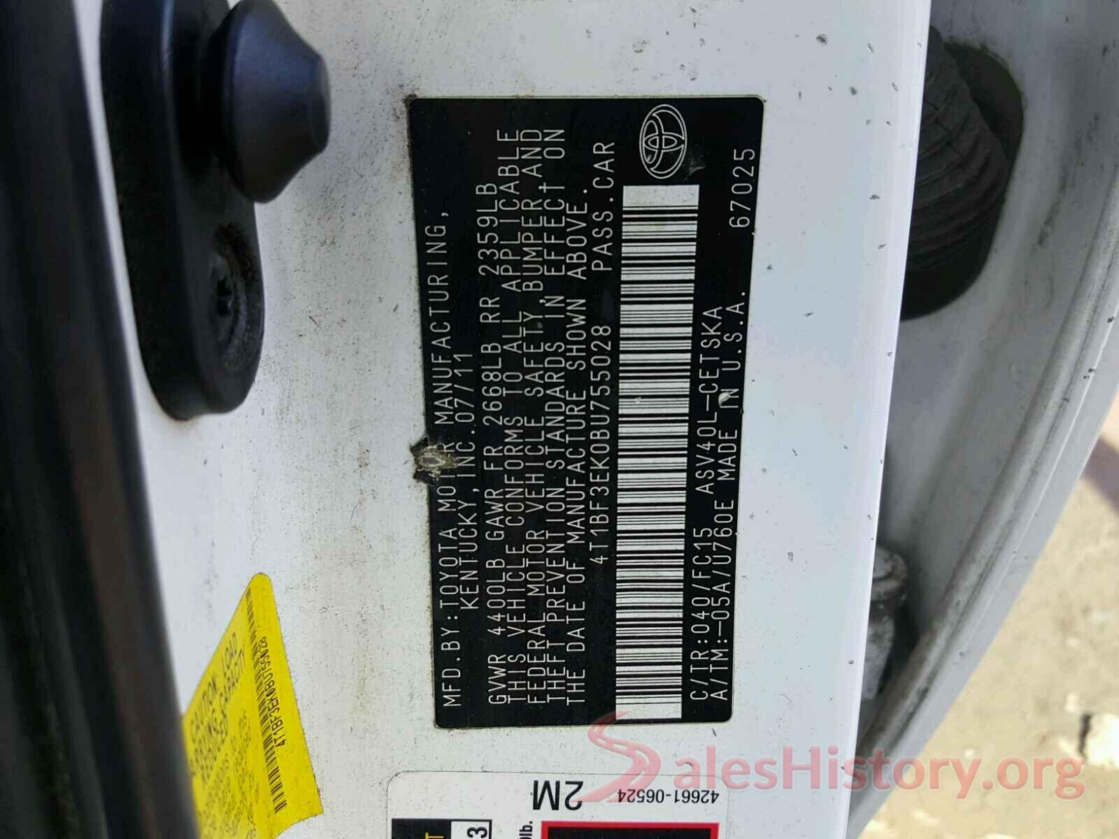 4T1BF3EK0BU755028 2011 TOYOTA CAMRY BASE