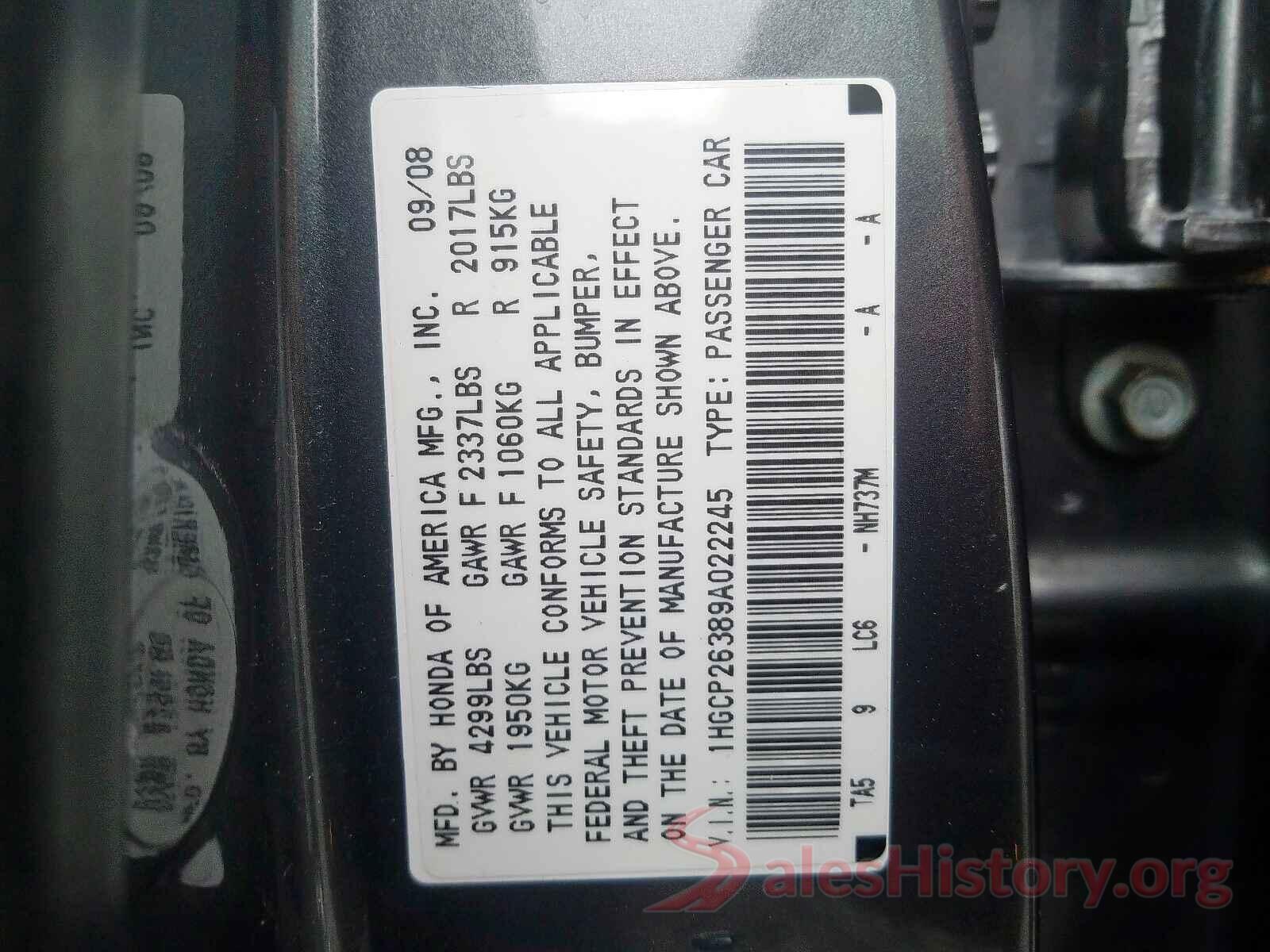 JTJYARBZ3G2040164 2009 HONDA ACCORD