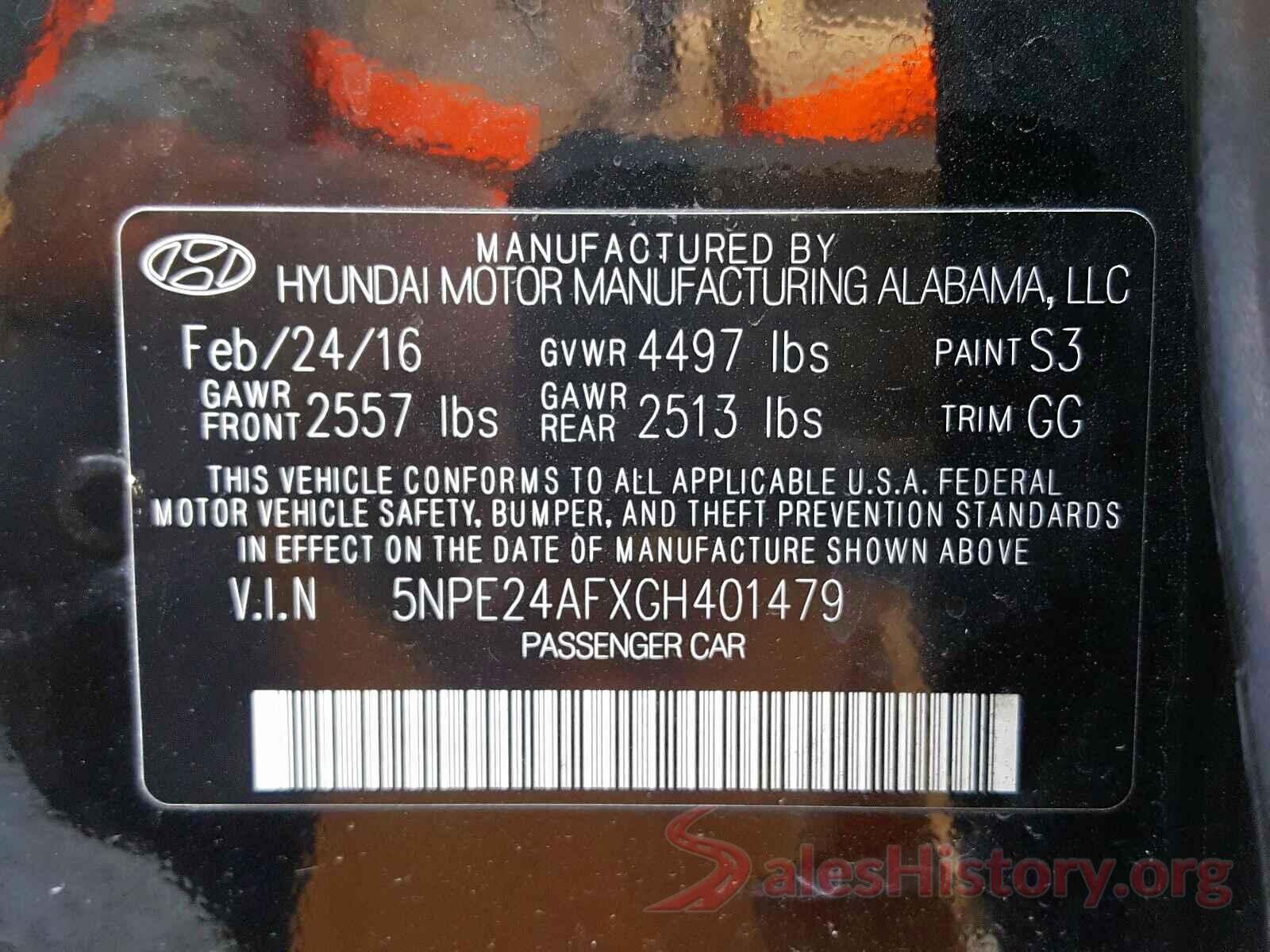 5NPE24AFXGH401479 2016 HYUNDAI SONATA