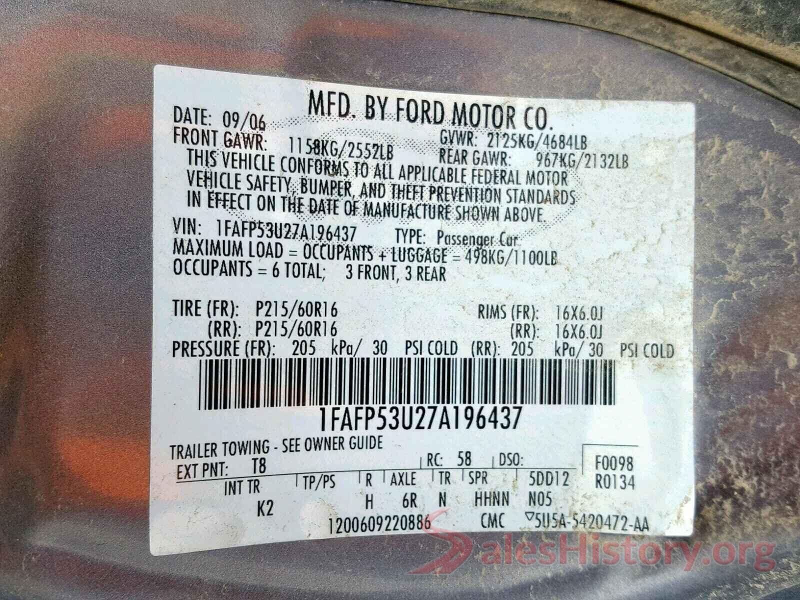 4T4BF1FK7GR538432 2007 FORD TAURUS