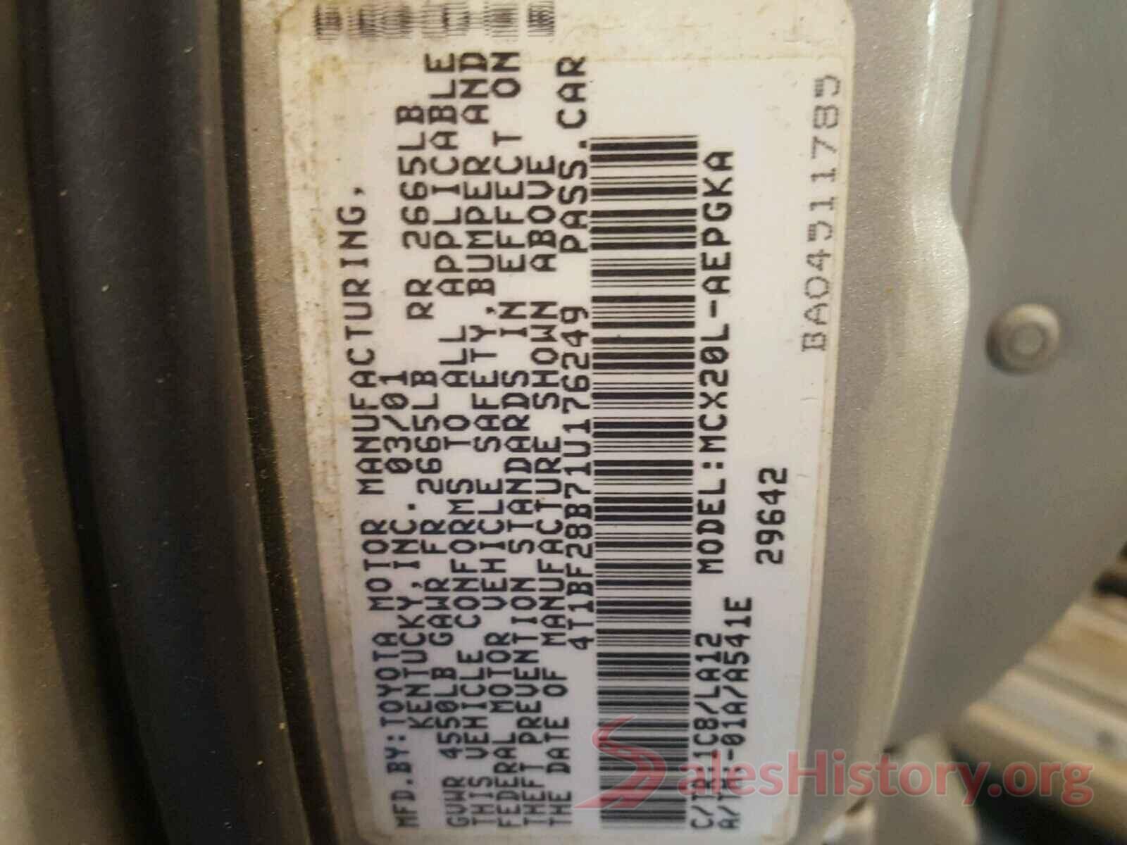 5YFS4RCE4LP054503 2001 TOYOTA AVALON