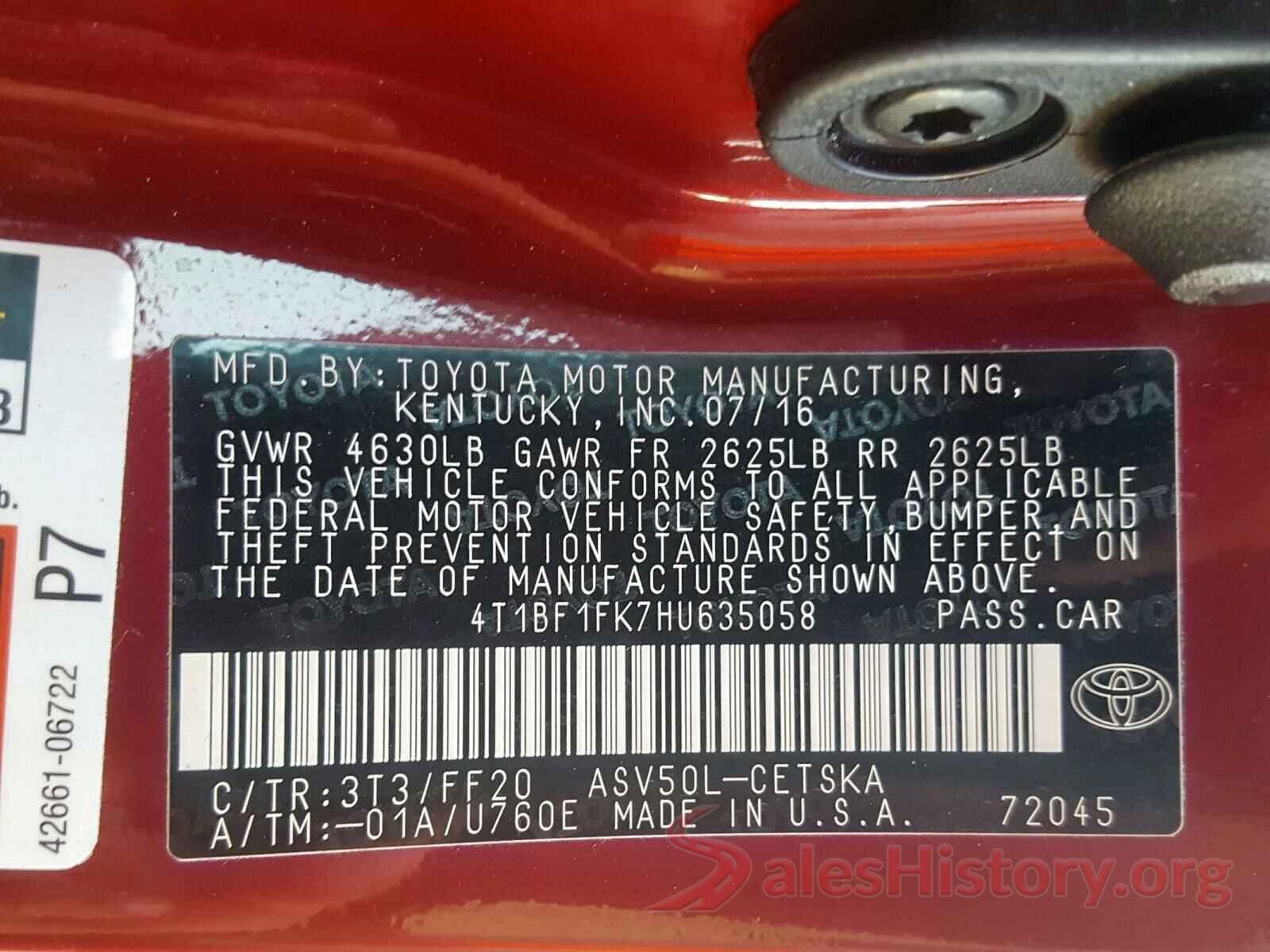 5TFRX5GN6KX149525 2017 TOYOTA CAMRY