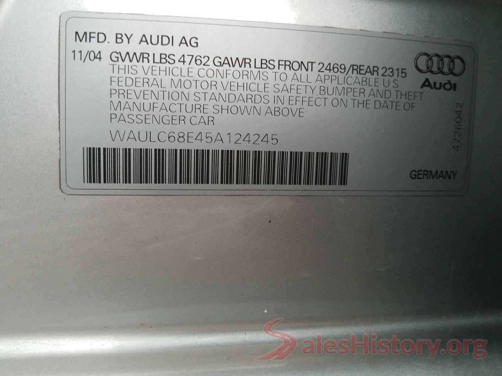 3VWD67AJ3GM346001 2005 AUDI A4