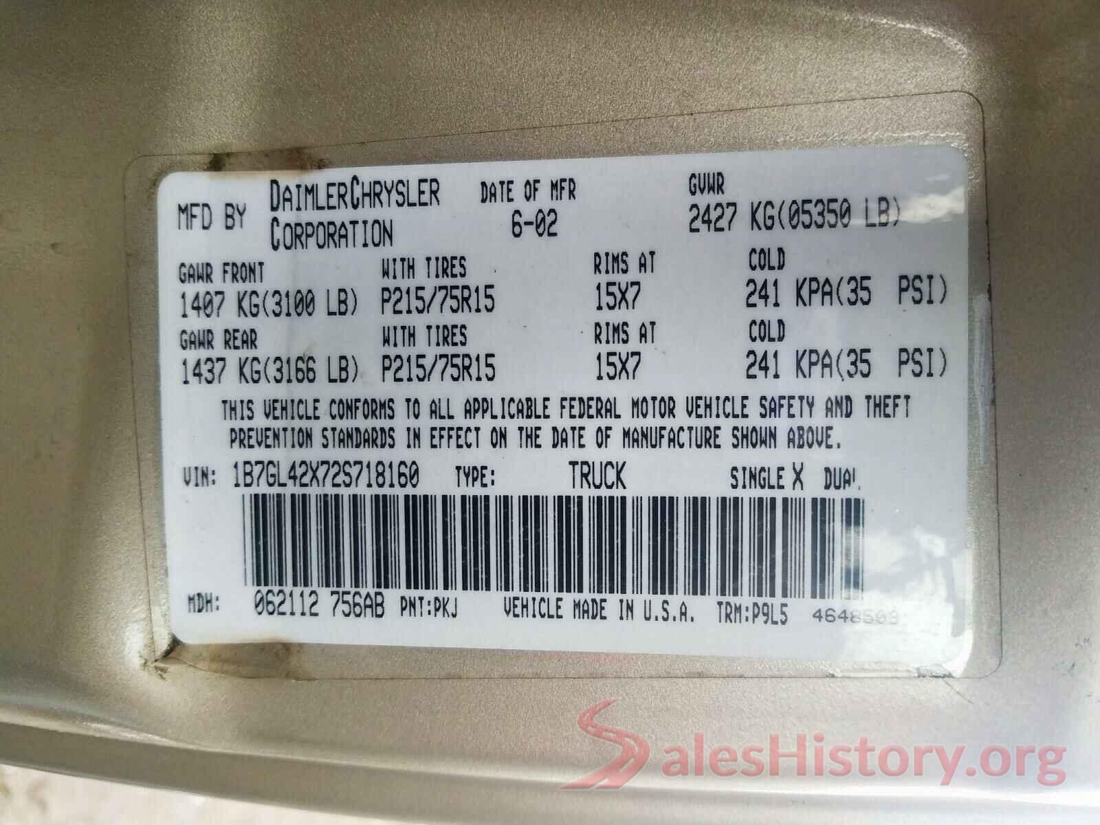 1FADP3F20JL276031 2002 DODGE DAKOTA