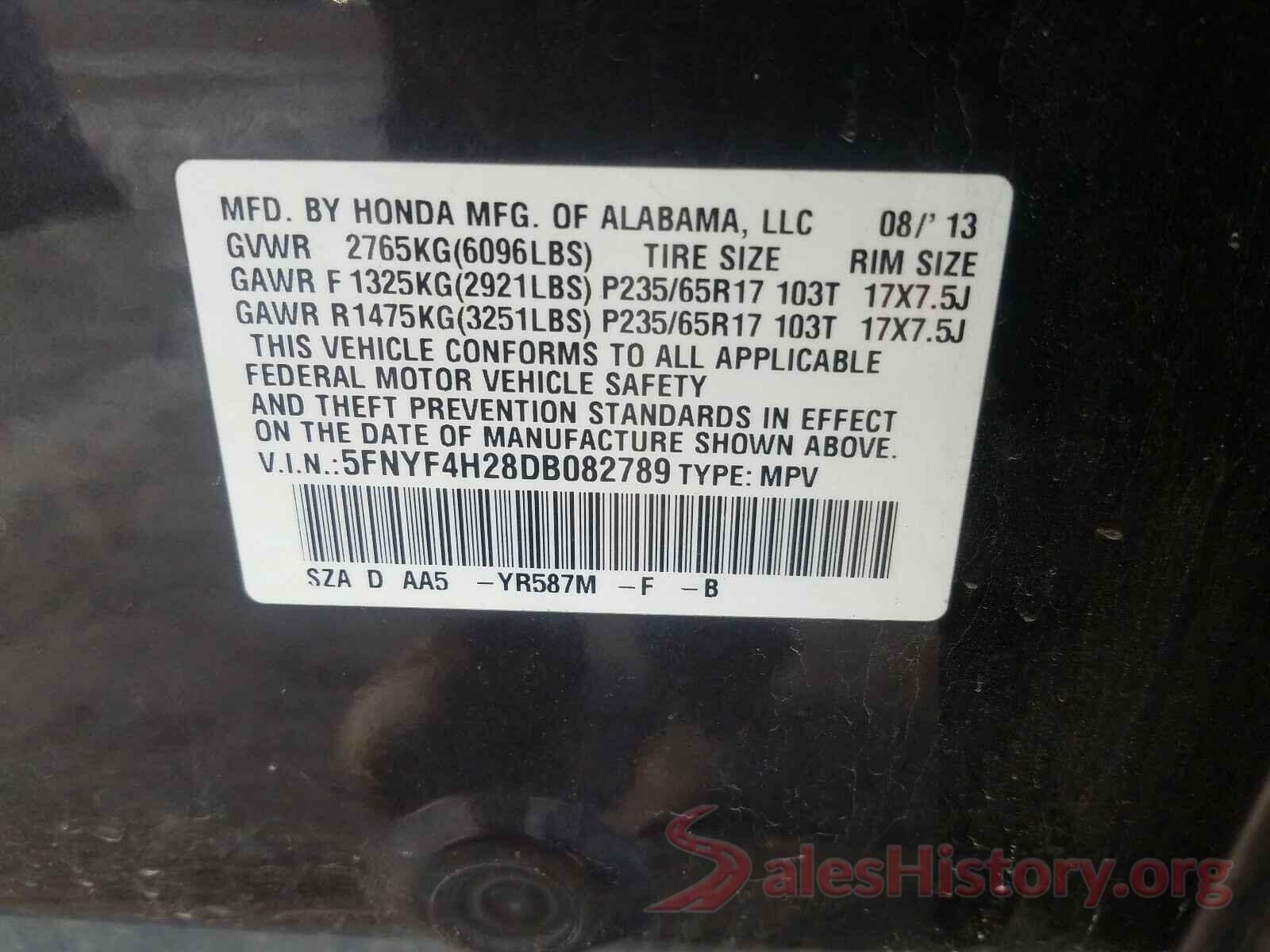 KM8J3CA23HU431963 2013 HONDA PILOT