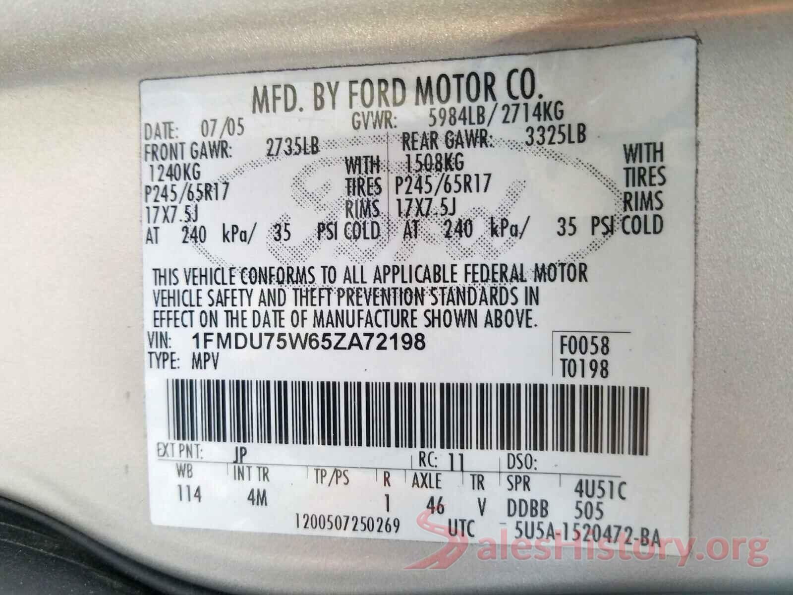 5NMZUDLB7HH015915 2005 FORD EXPLORER