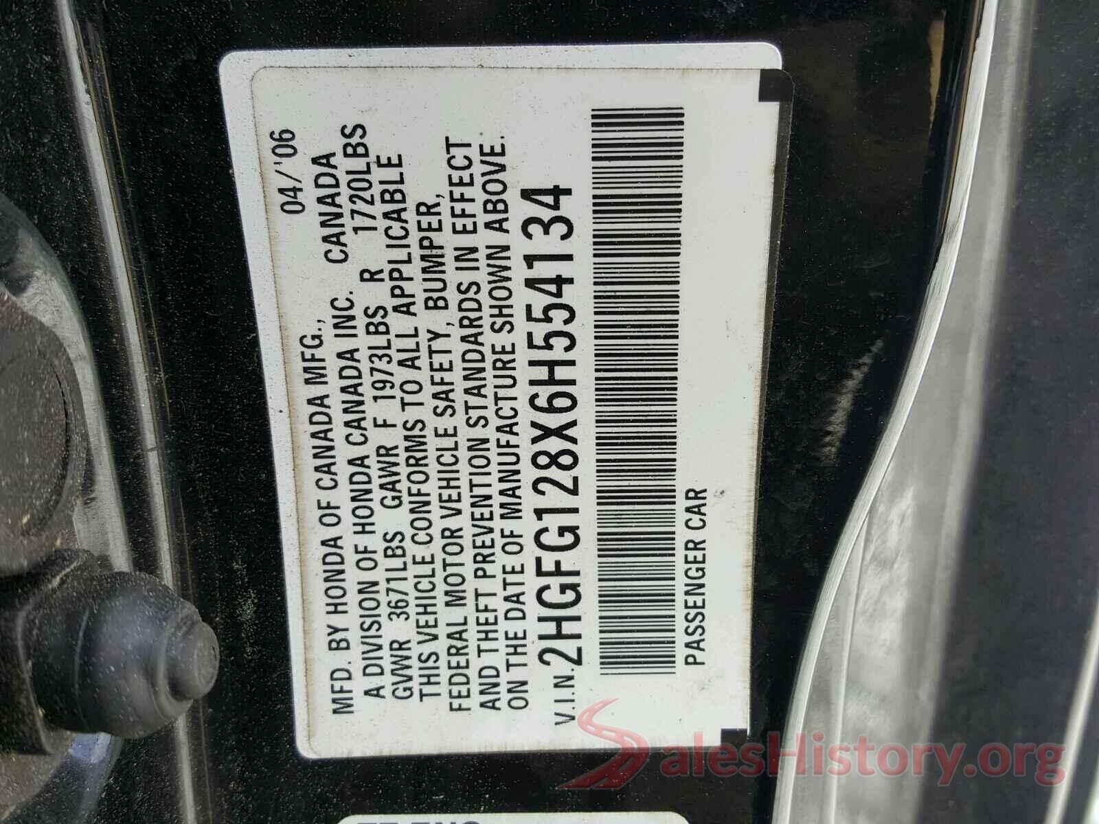 5XYPG4A34HG255444 2006 HONDA CIVIC