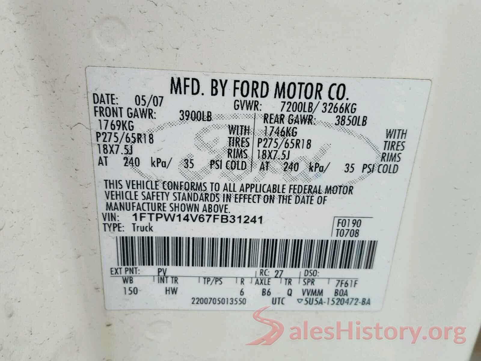 3FA6P0HDXJR213963 2007 FORD F150